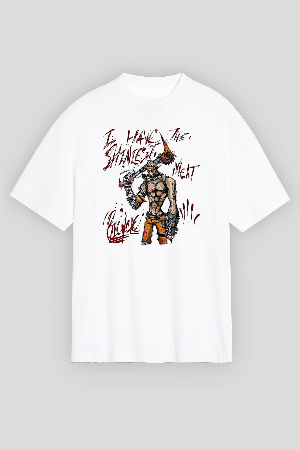 Borderlands Baskılı Beyaz Unisex Oversize Tişört - Tshirt