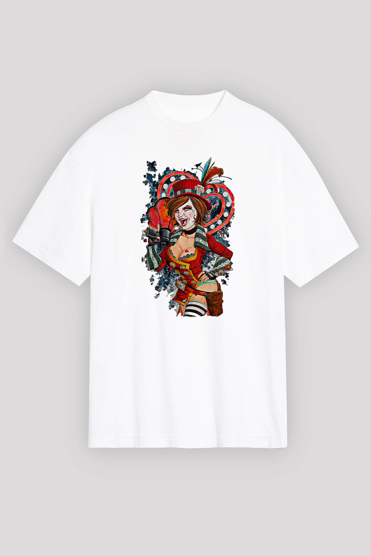 Borderlands Baskılı Beyaz Unisex Oversize Tişört - Tshirt