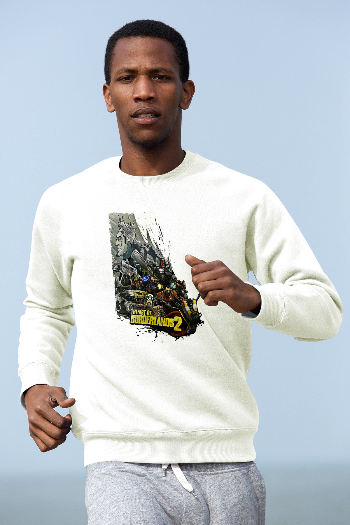 Borderlands Baskılı Beyaz Unisex Sweatshirt
