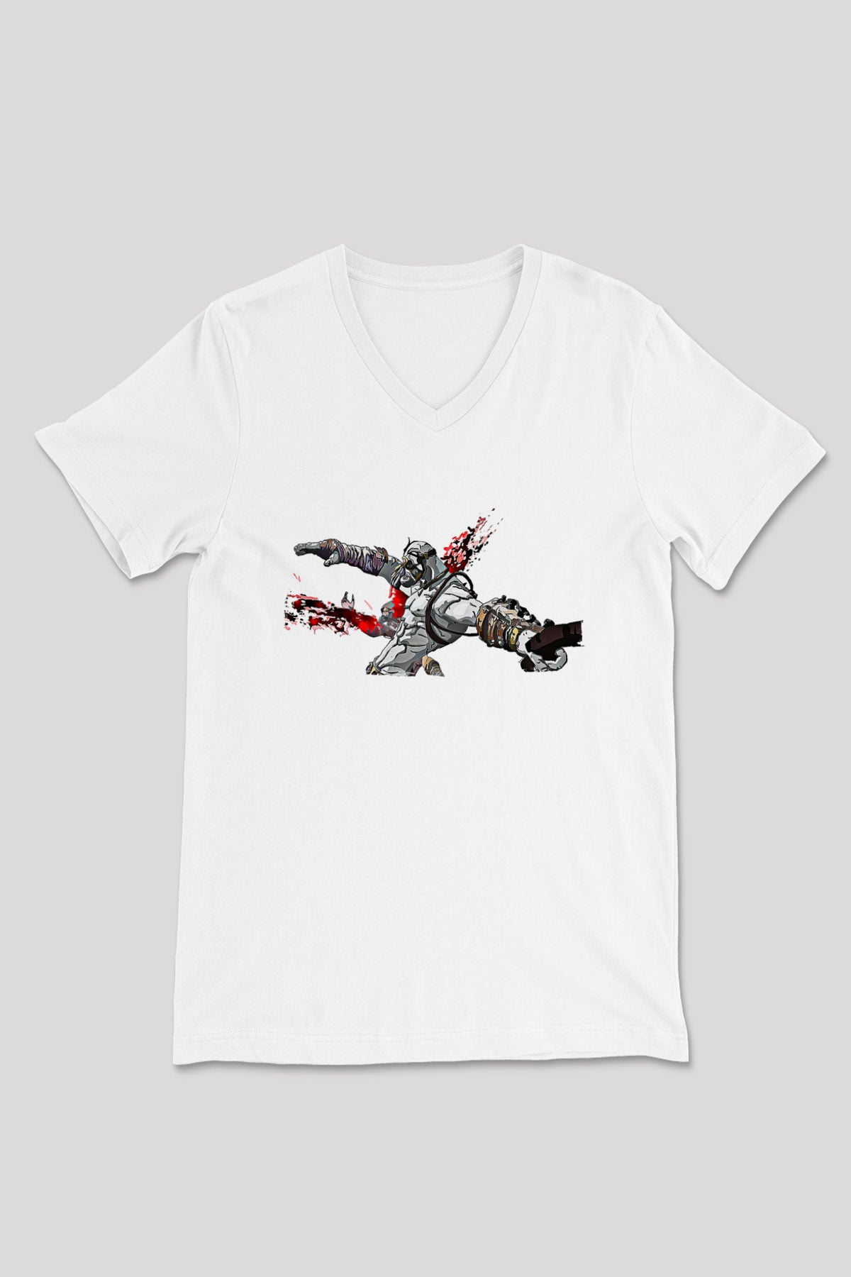 Borderlands Baskılı Beyaz Unisex V Yaka Tişört - Tshirt
