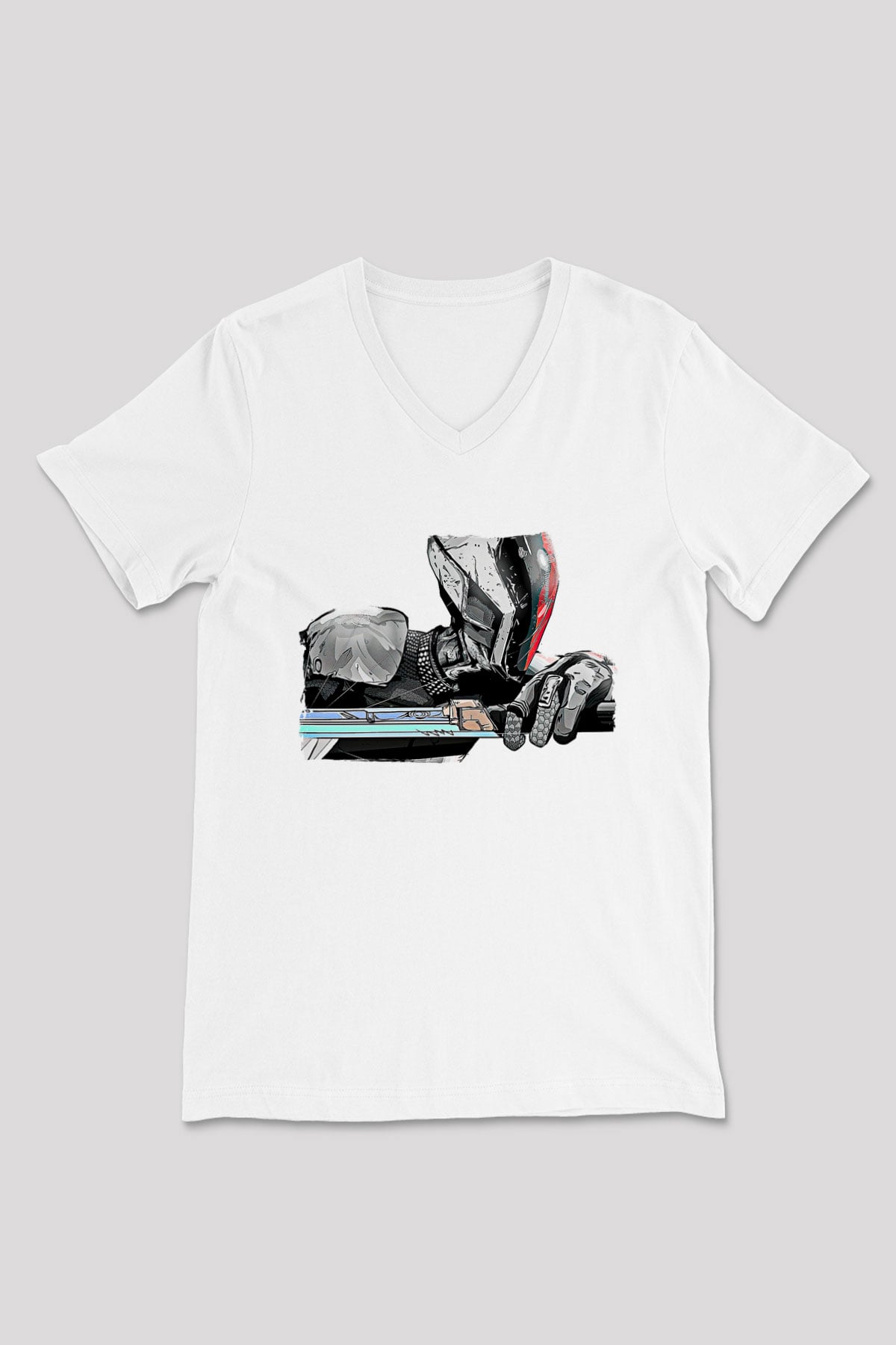 Borderlands Baskılı Beyaz Unisex V Yaka Tişört - Tshirt