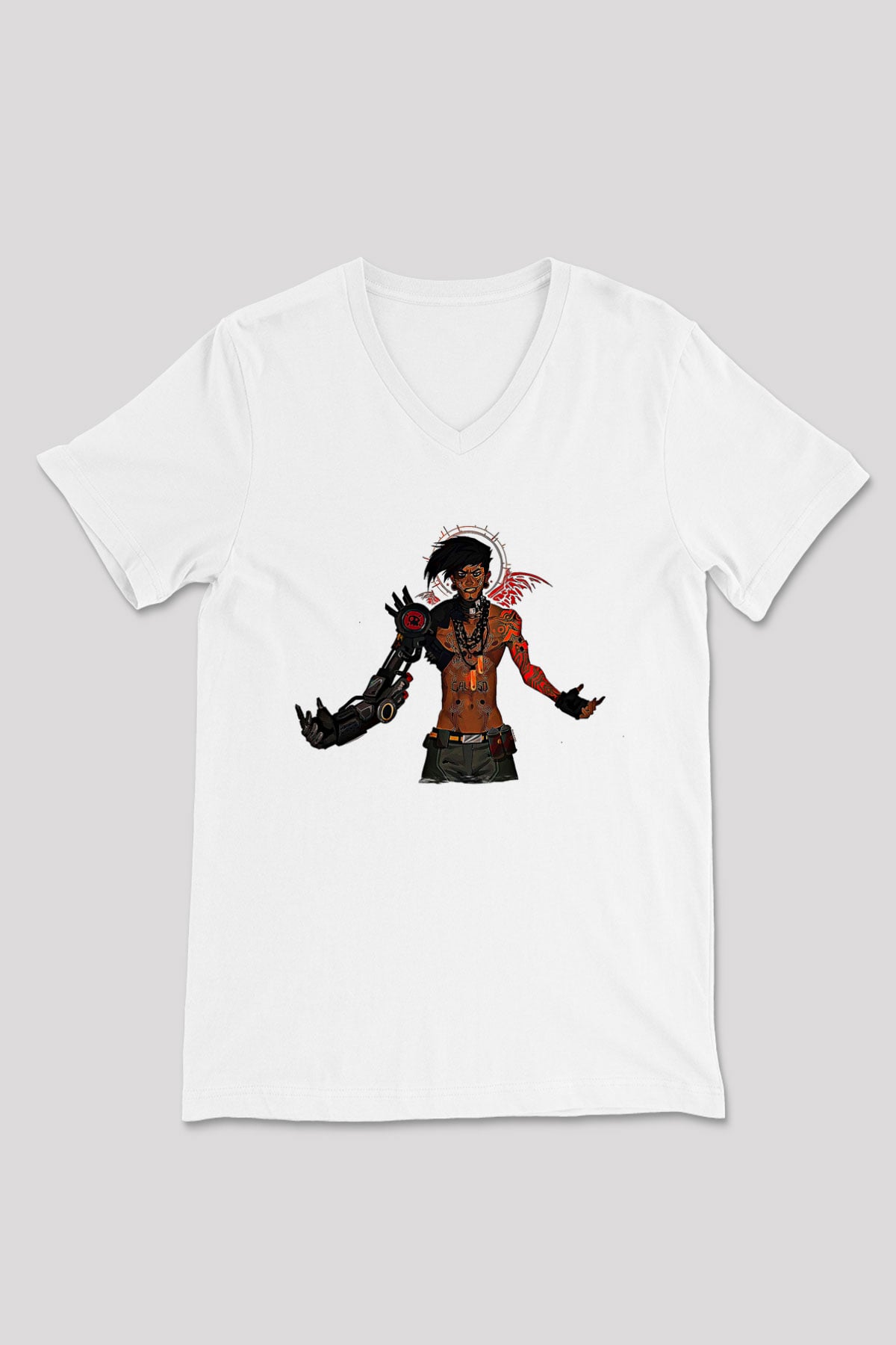Borderlands Baskılı Beyaz Unisex V Yaka Tişört - Tshirt