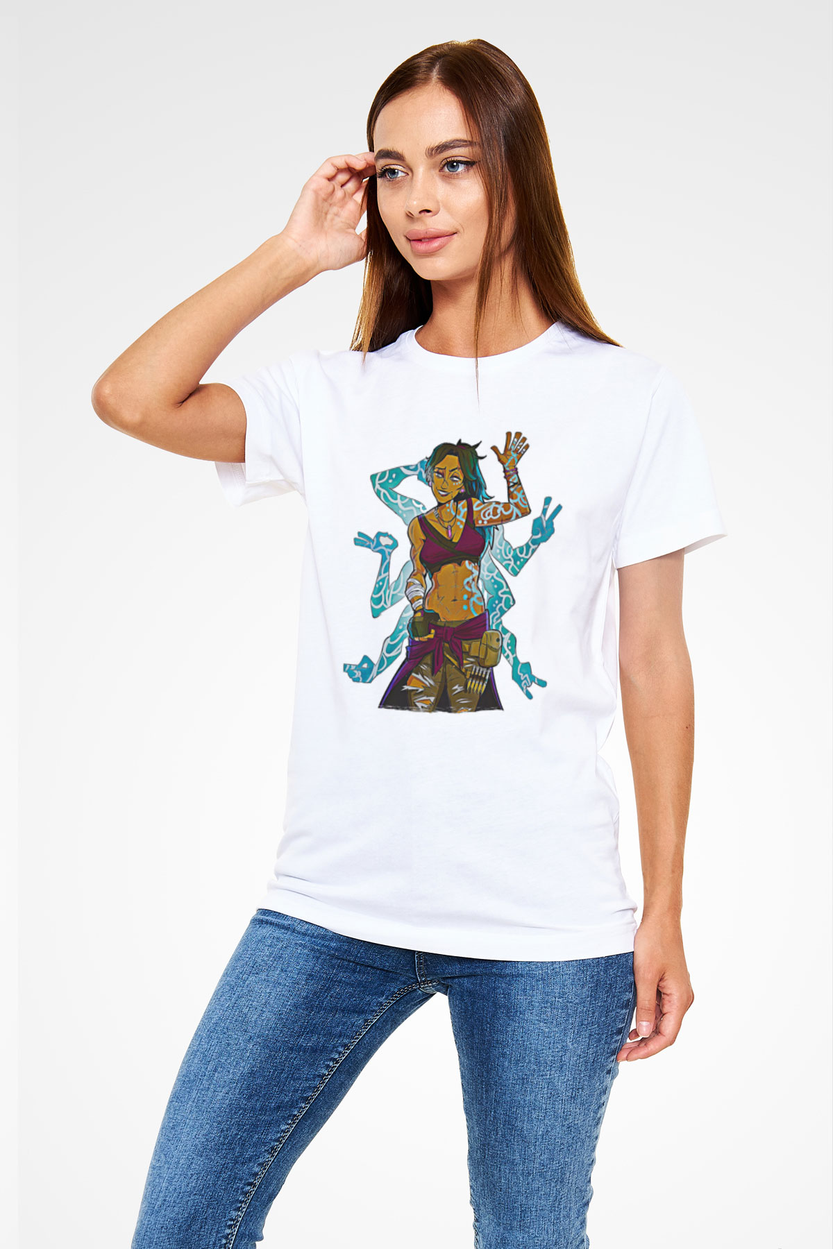 Borderlands Baskılı Unisex Beyaz Tişört - Tshirt