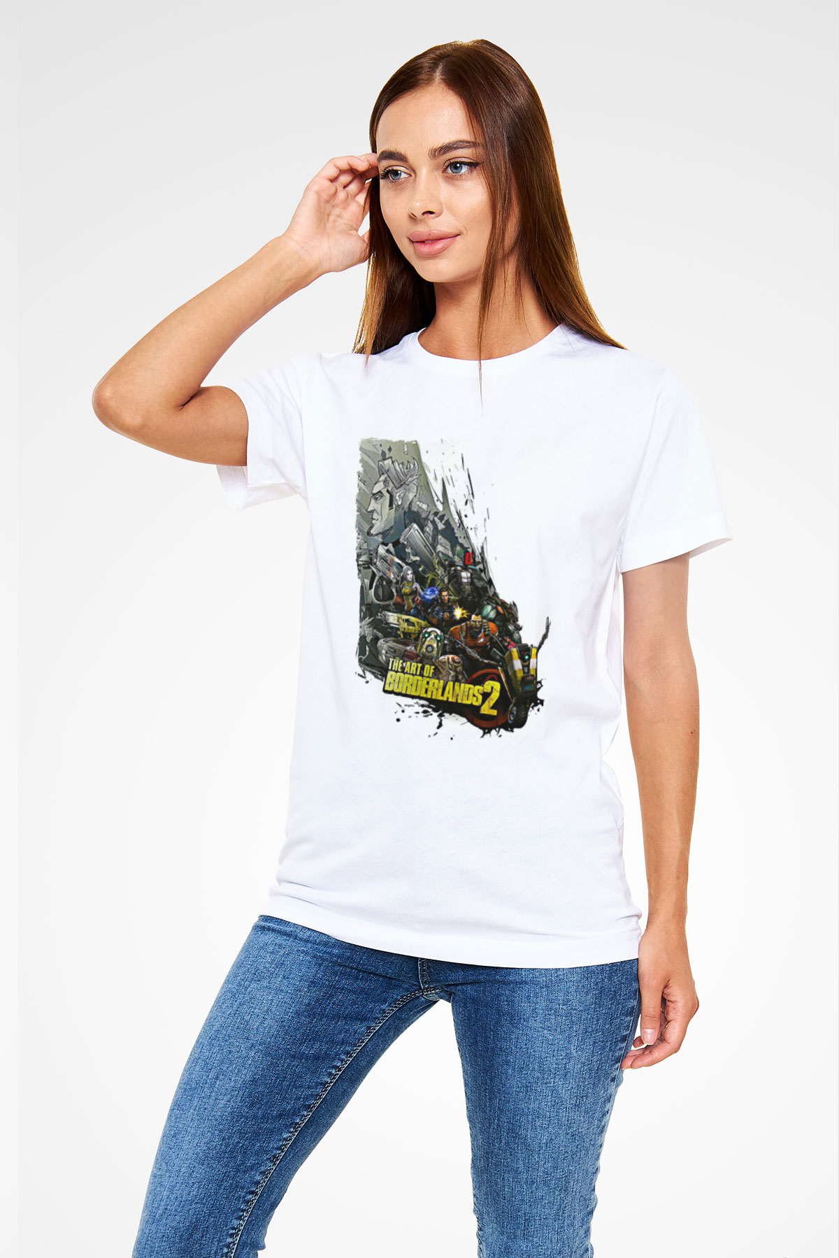 Borderlands Baskılı Unisex Beyaz Tişört - Tshirt