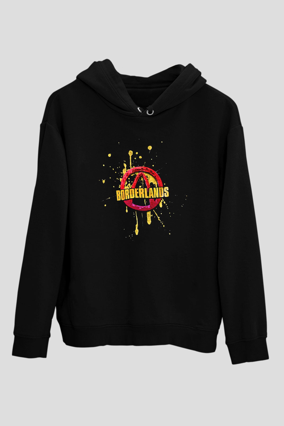 Borderlands Baskılı Unisex Siyah Kapüşonlu Sweatshirt