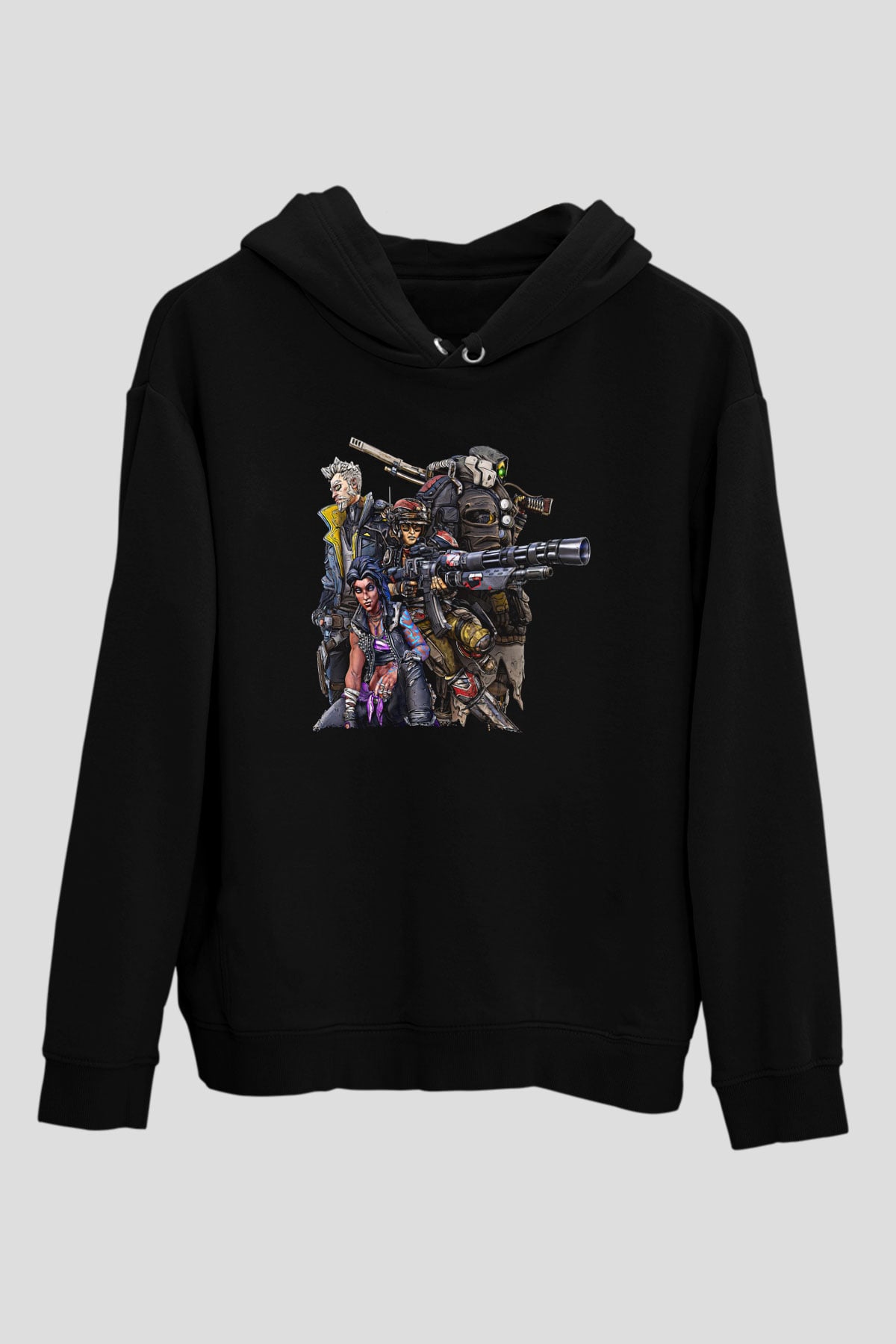 Borderlands Baskılı Unisex Siyah Kapüşonlu Sweatshirt
