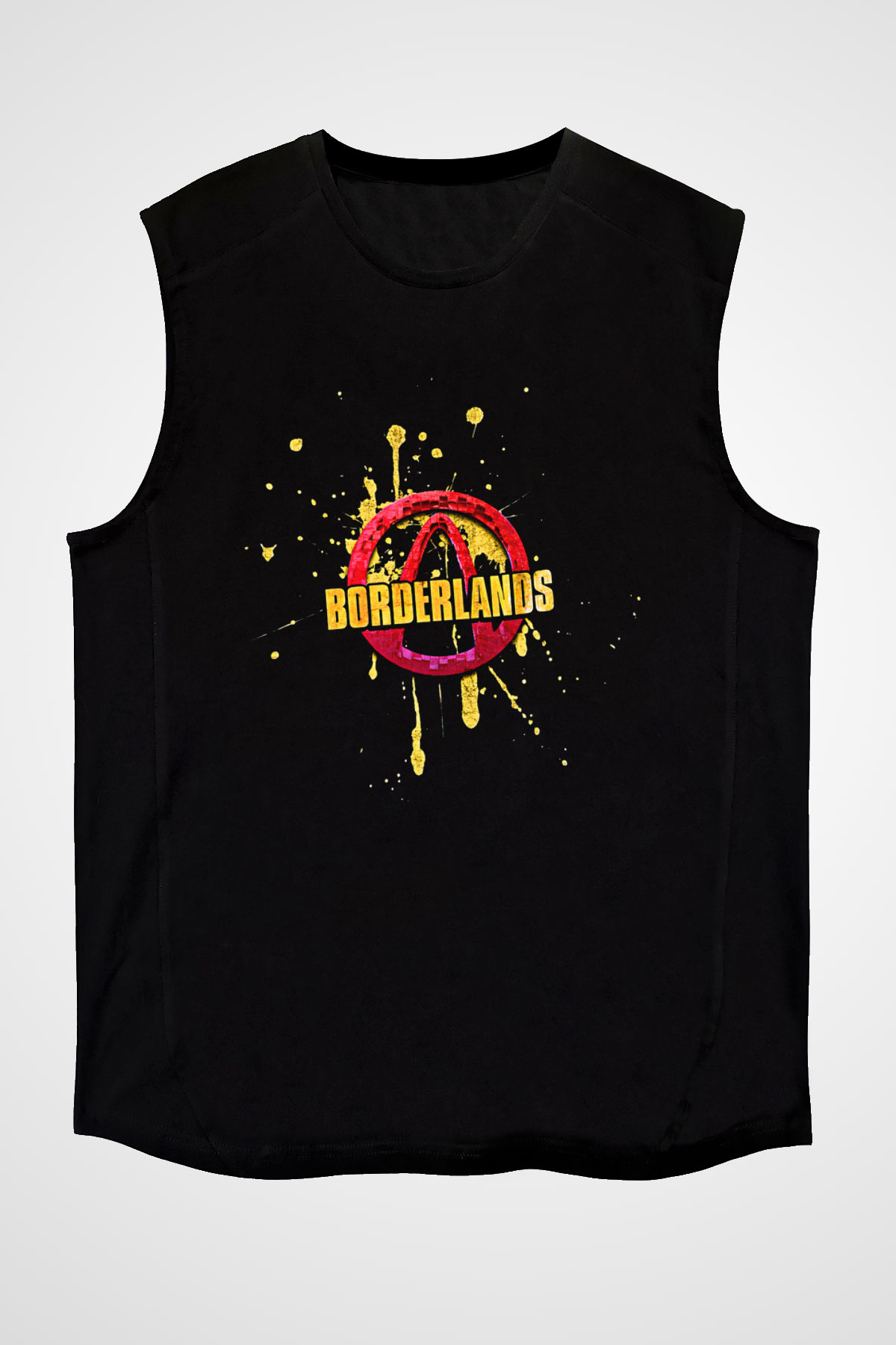Borderlands Baskılı Unisex Siyah Kolsuz Tişört - Tshirt