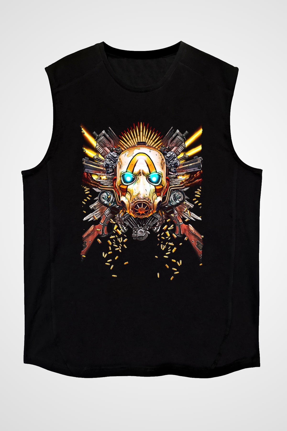 Borderlands Baskılı Unisex Siyah Kolsuz Tişört - Tshirt