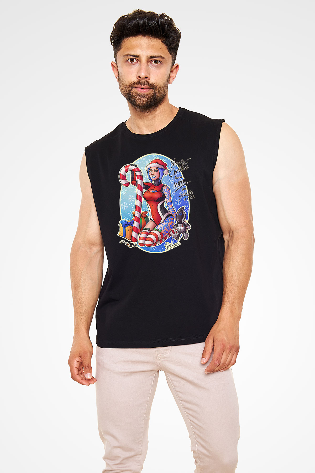 Borderlands Baskılı Unisex Siyah Kolsuz Tişört - Tshirt