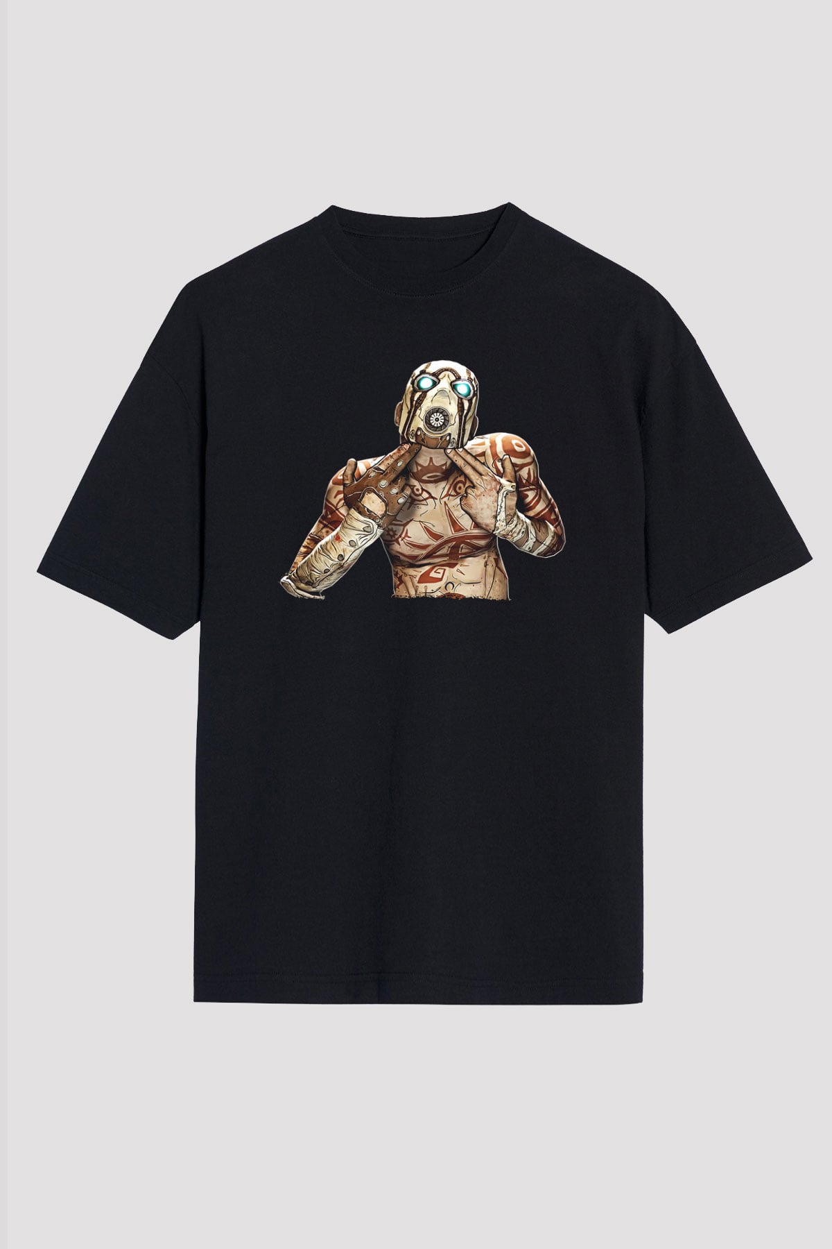 Borderlands Baskılı Unisex Siyah Oversize Tişört - Tshirt