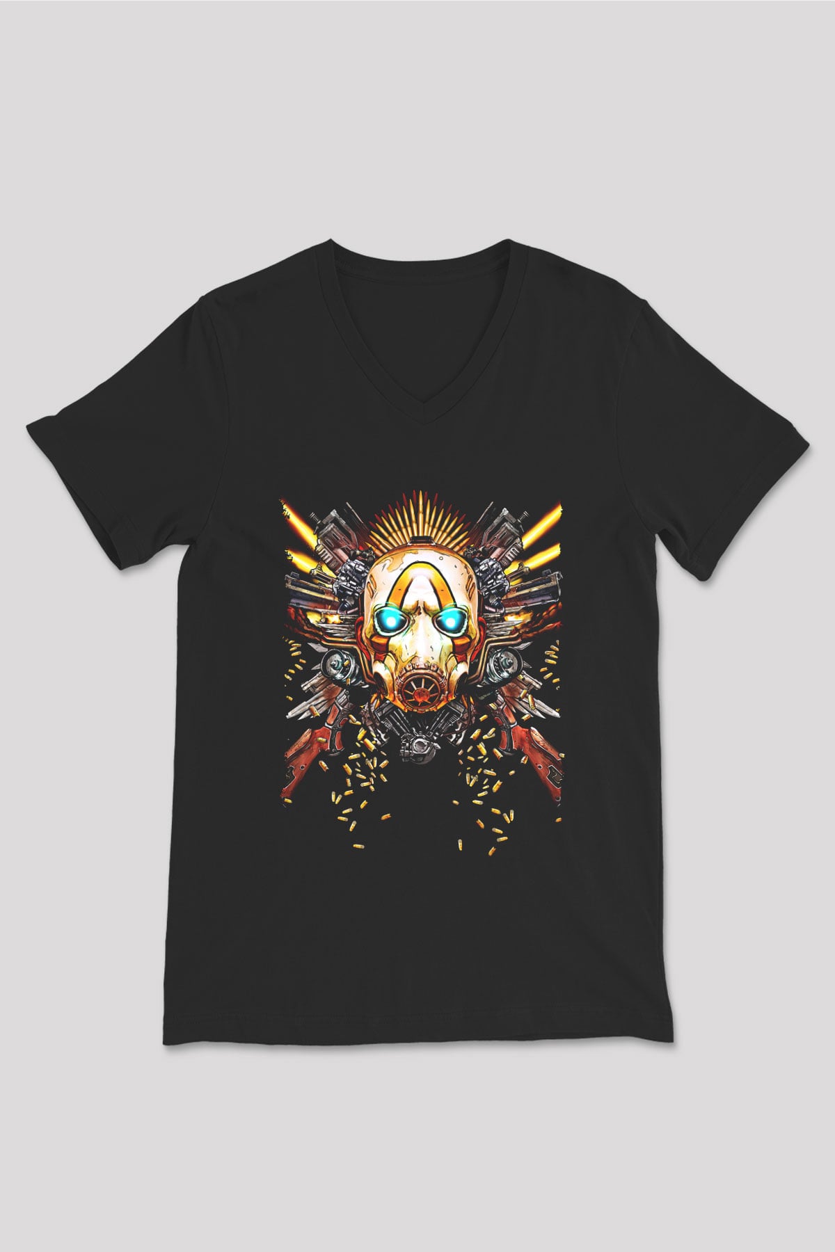 Borderlands Baskılı Unisex Siyah V Yaka Tişört - Tshirt