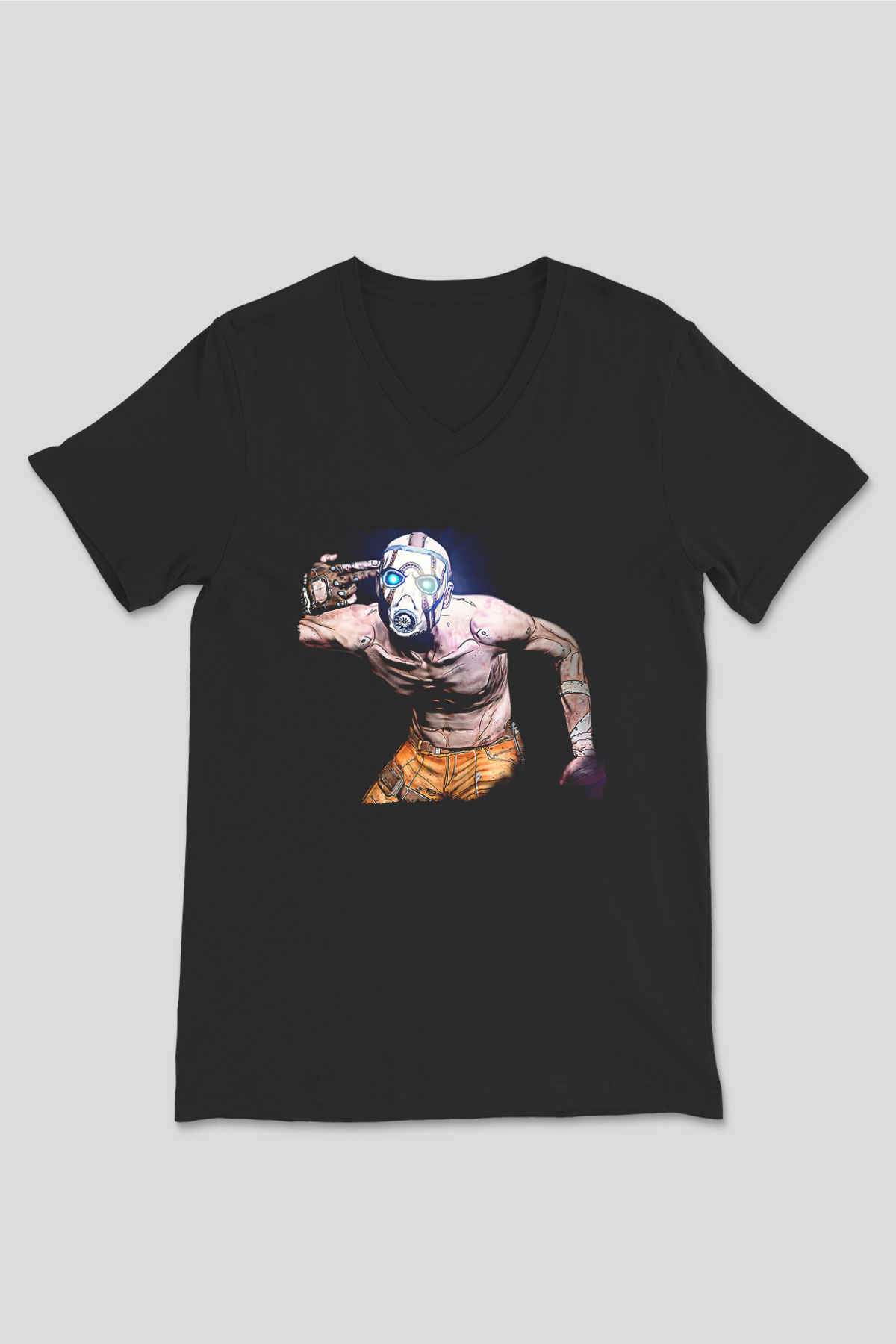 Borderlands Baskılı Unisex Siyah V Yaka Tişört - Tshirt