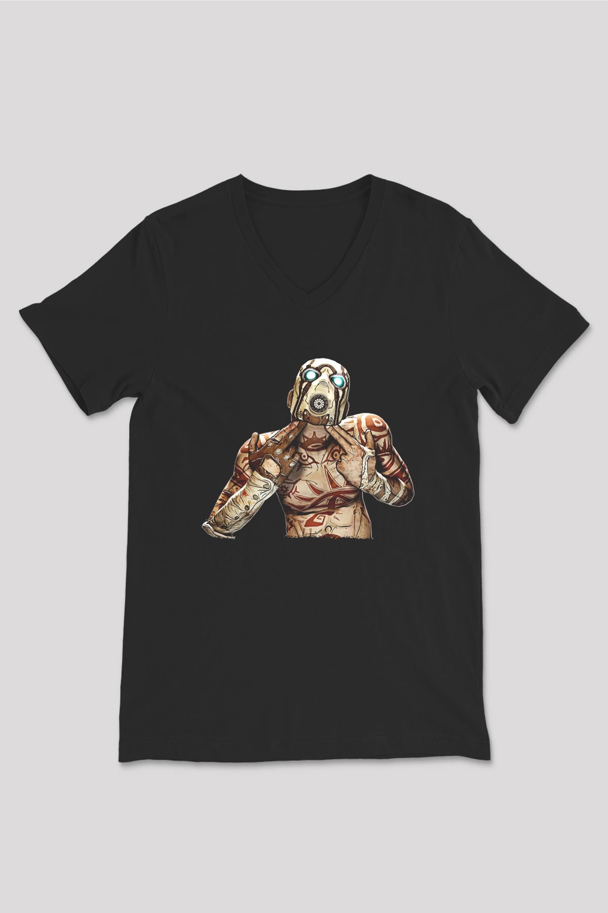 Borderlands Baskılı Unisex Siyah V Yaka Tişört - Tshirt
