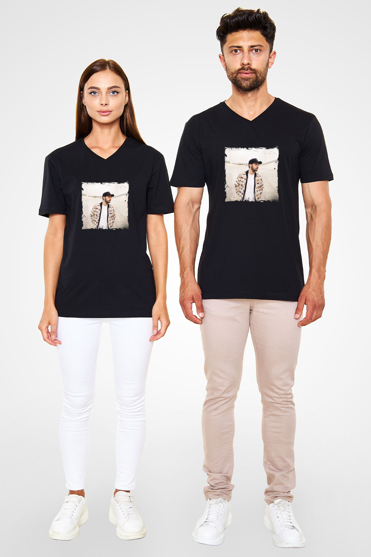 Borgore Baskılı Unisex Siyah V Yaka Tişört