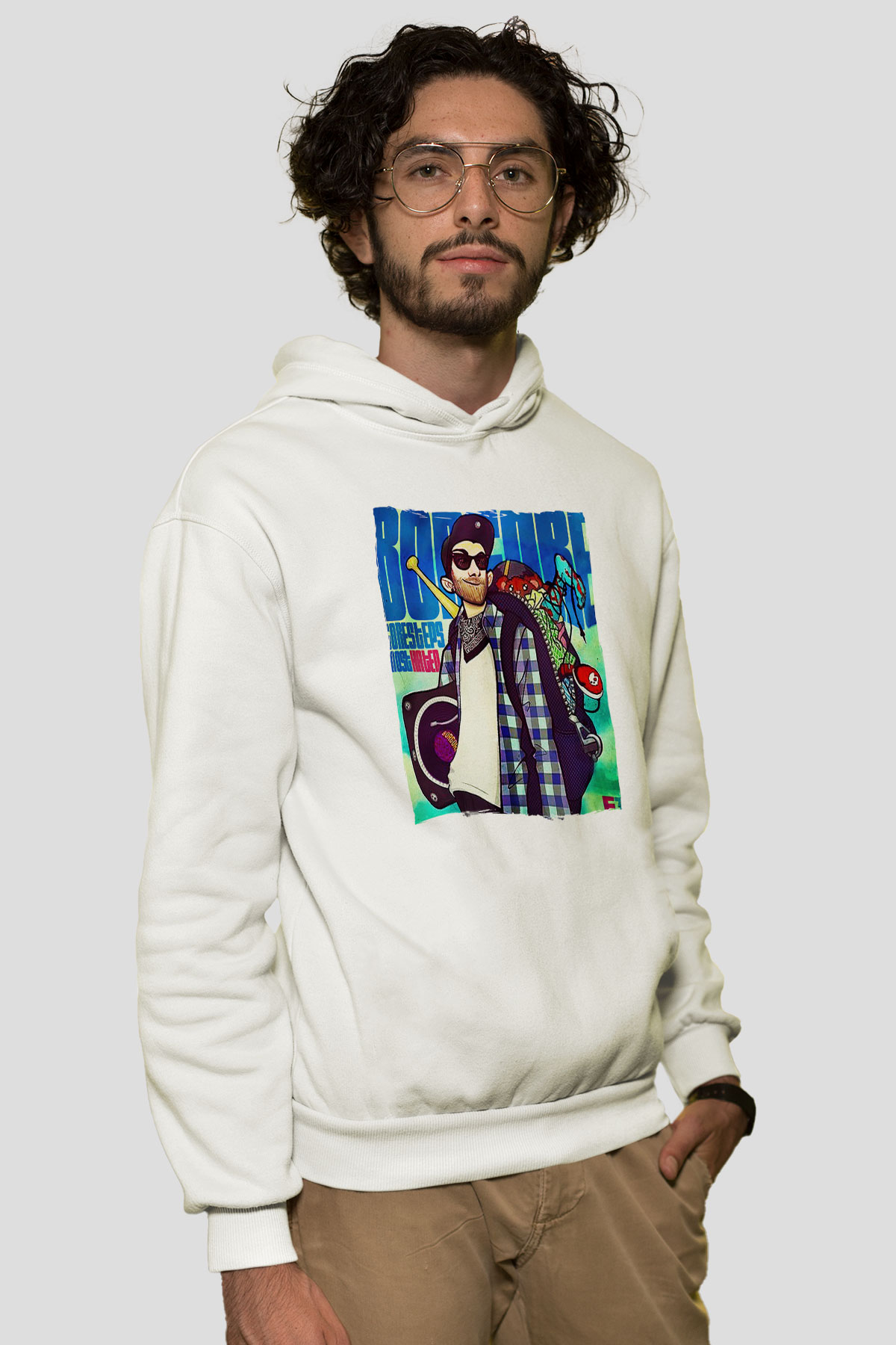 Borgore Beyaz Unisex Kapüşonlu Sweatshirt