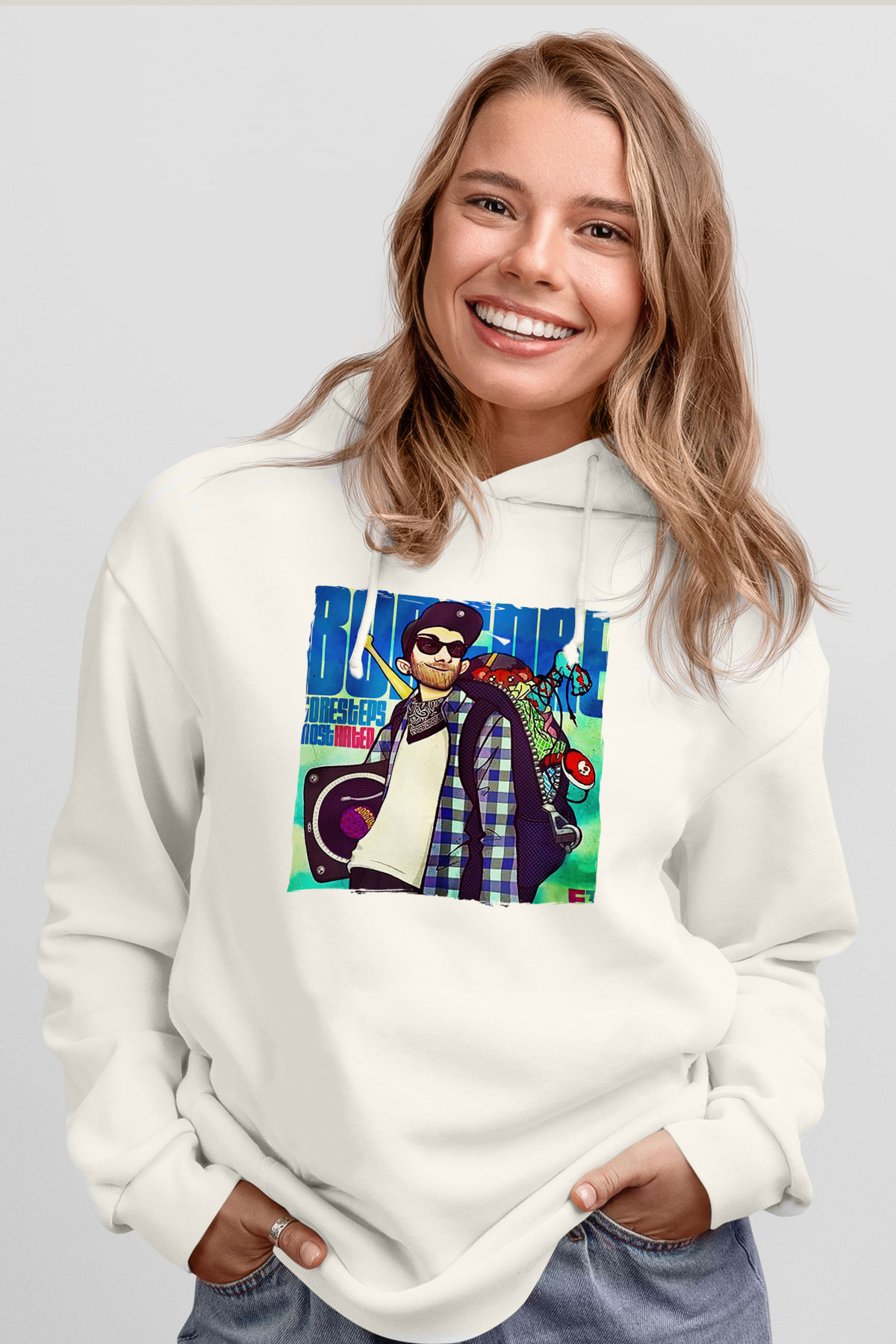 Borgore Beyaz Unisex Kapüşonlu Sweatshirt