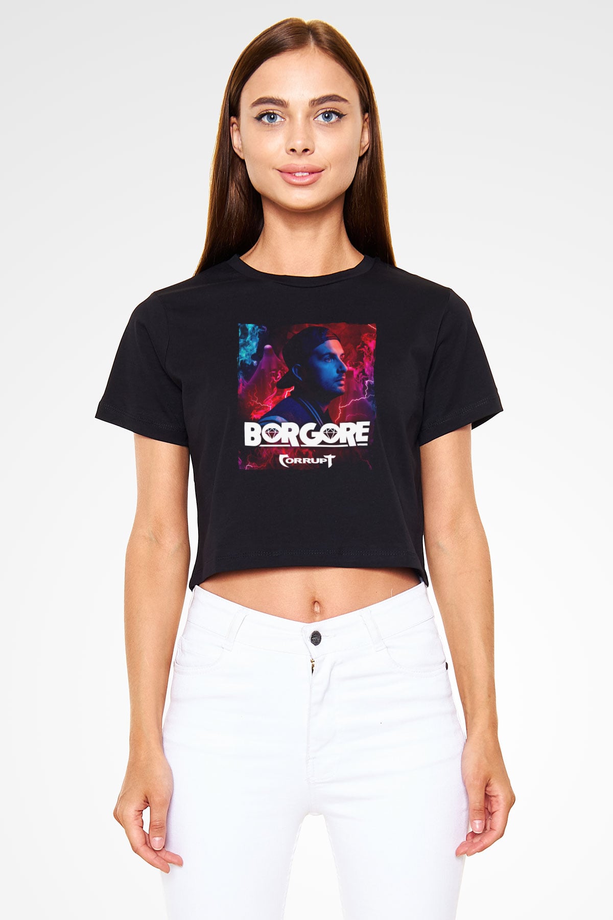 Borgore Siyah  Crop Top Tişört