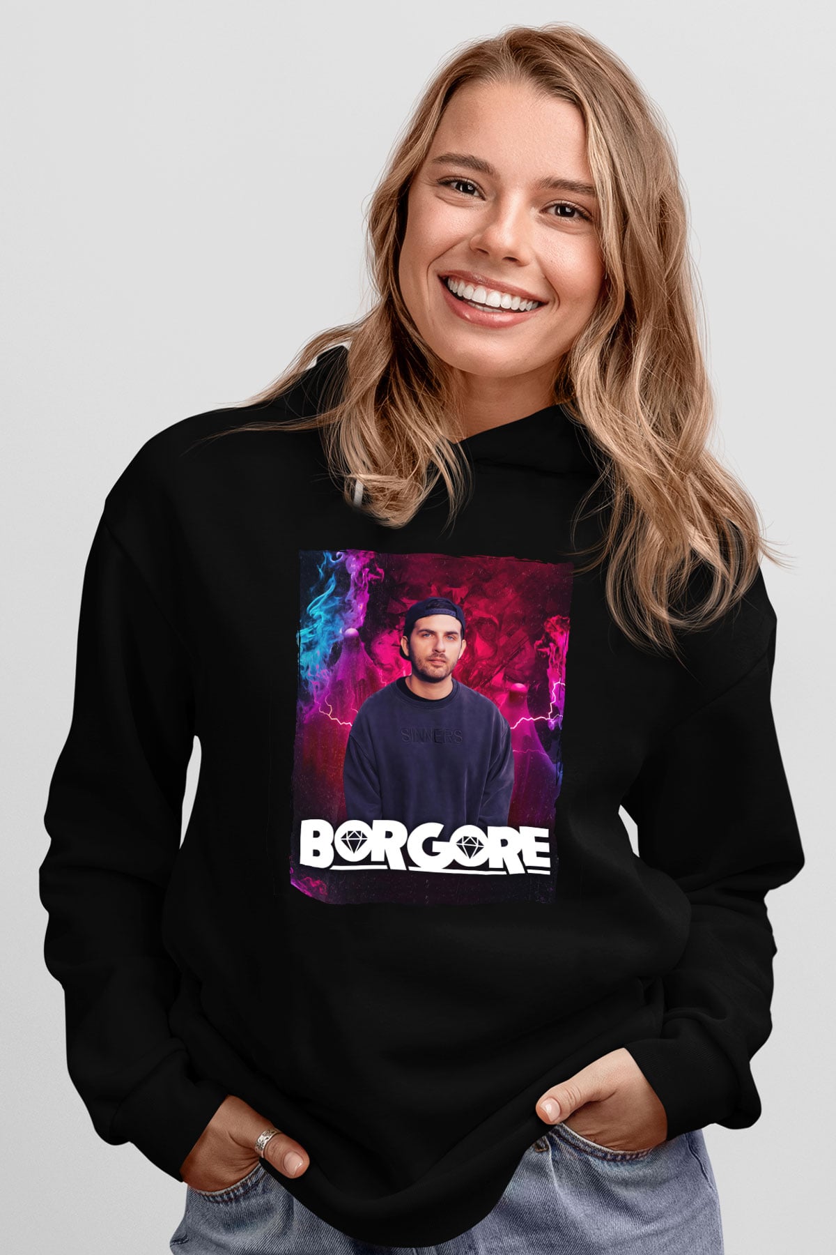 Borgore Siyah Unisex Kapüşonlu Sweatshirt