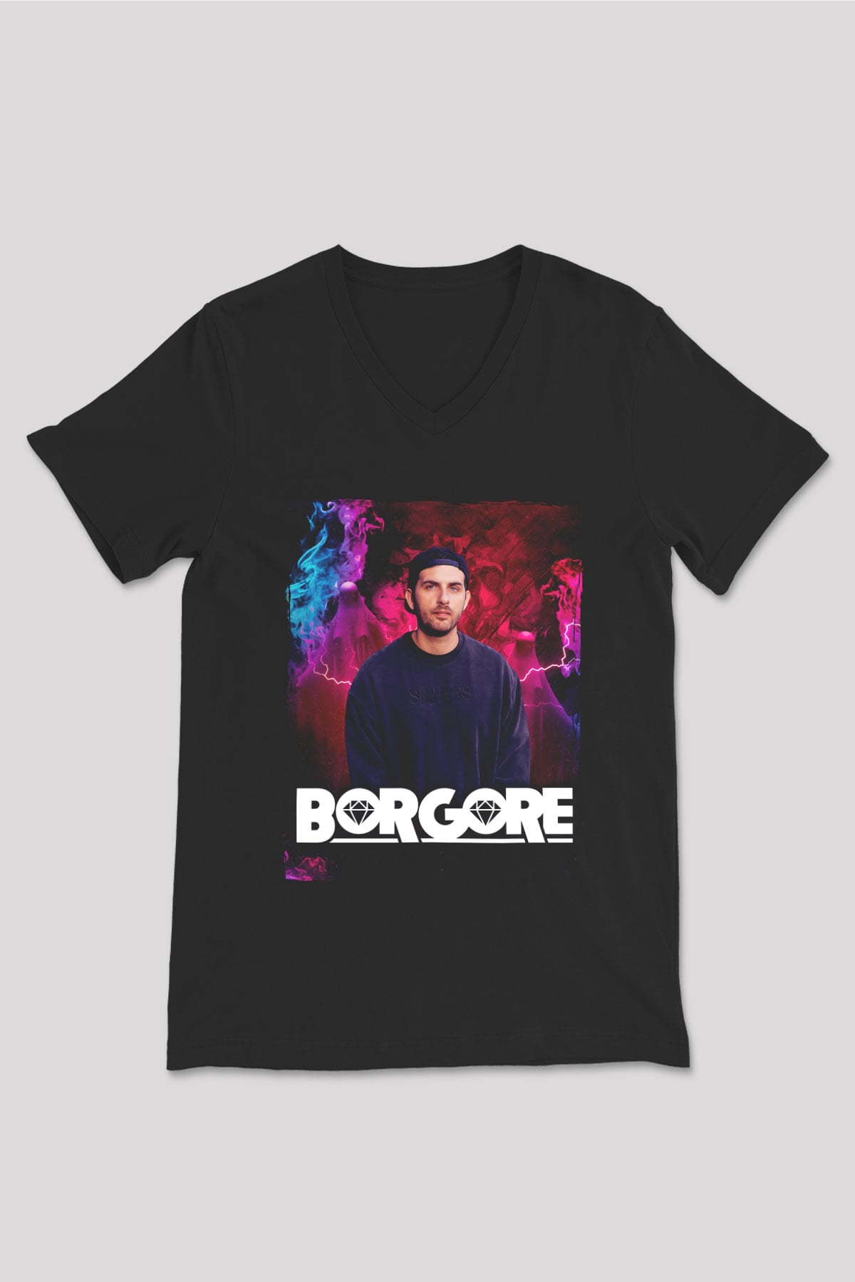 Borgore Siyah Unisex V Yaka Tişört