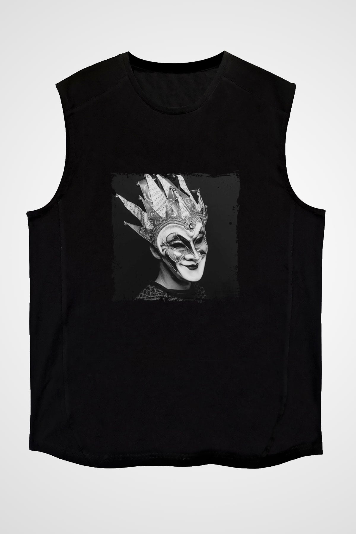 Boris Brejcha Baskılı Unisex Siyah Kolsuz Tişört