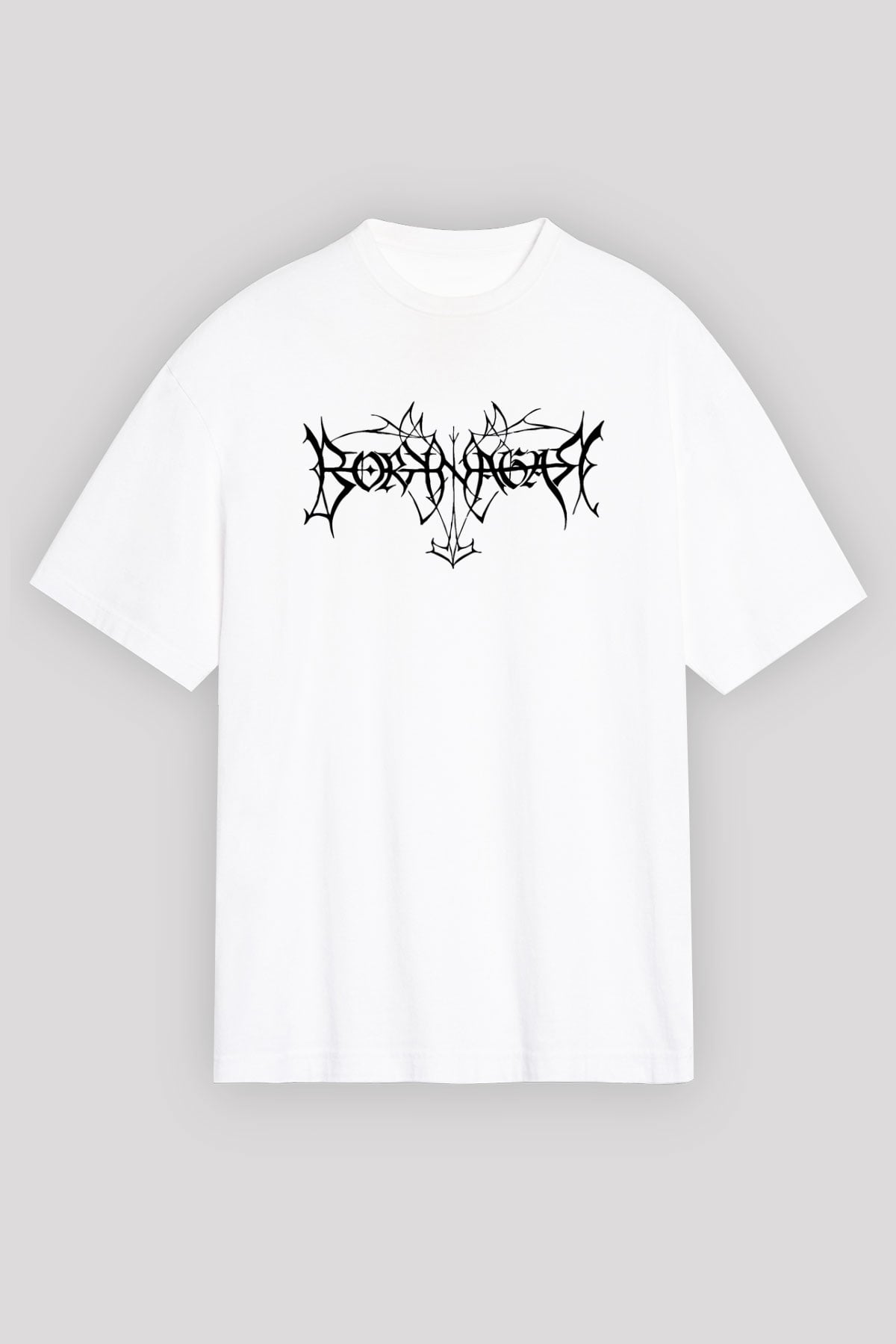 Borknagar Baskılı Beyaz Unisex Oversize Tişört - Tshirt