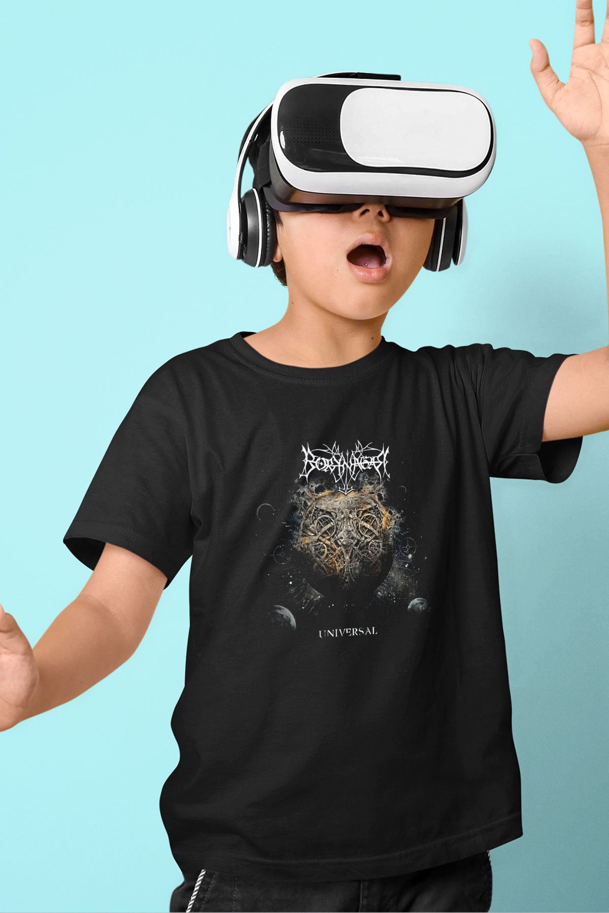 Borknagar Baskılı Unisex Siyah Çocuk Tişört - Tshirt