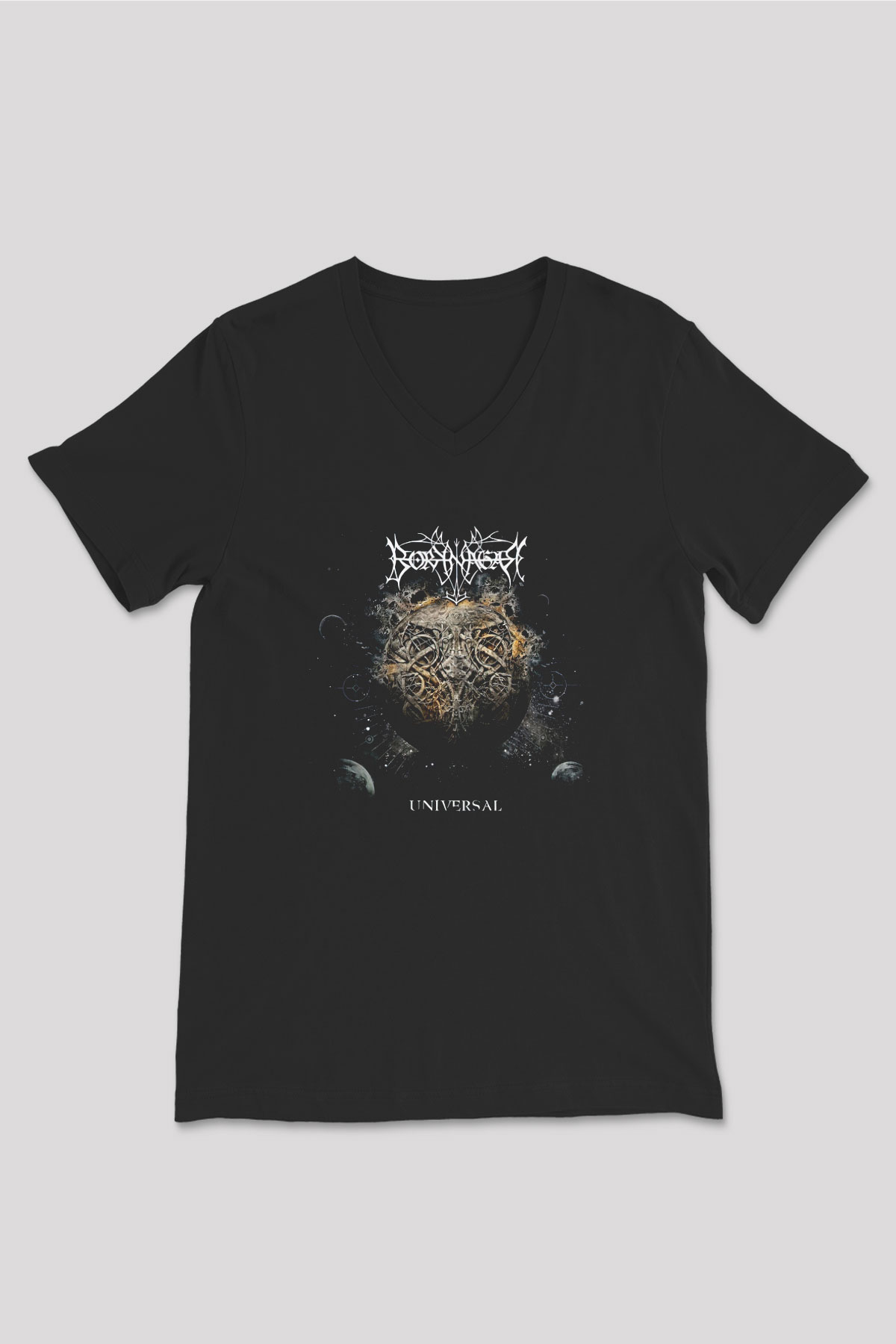 Borknagar Baskılı Unisex Siyah V Yaka Tişört - Tshirt