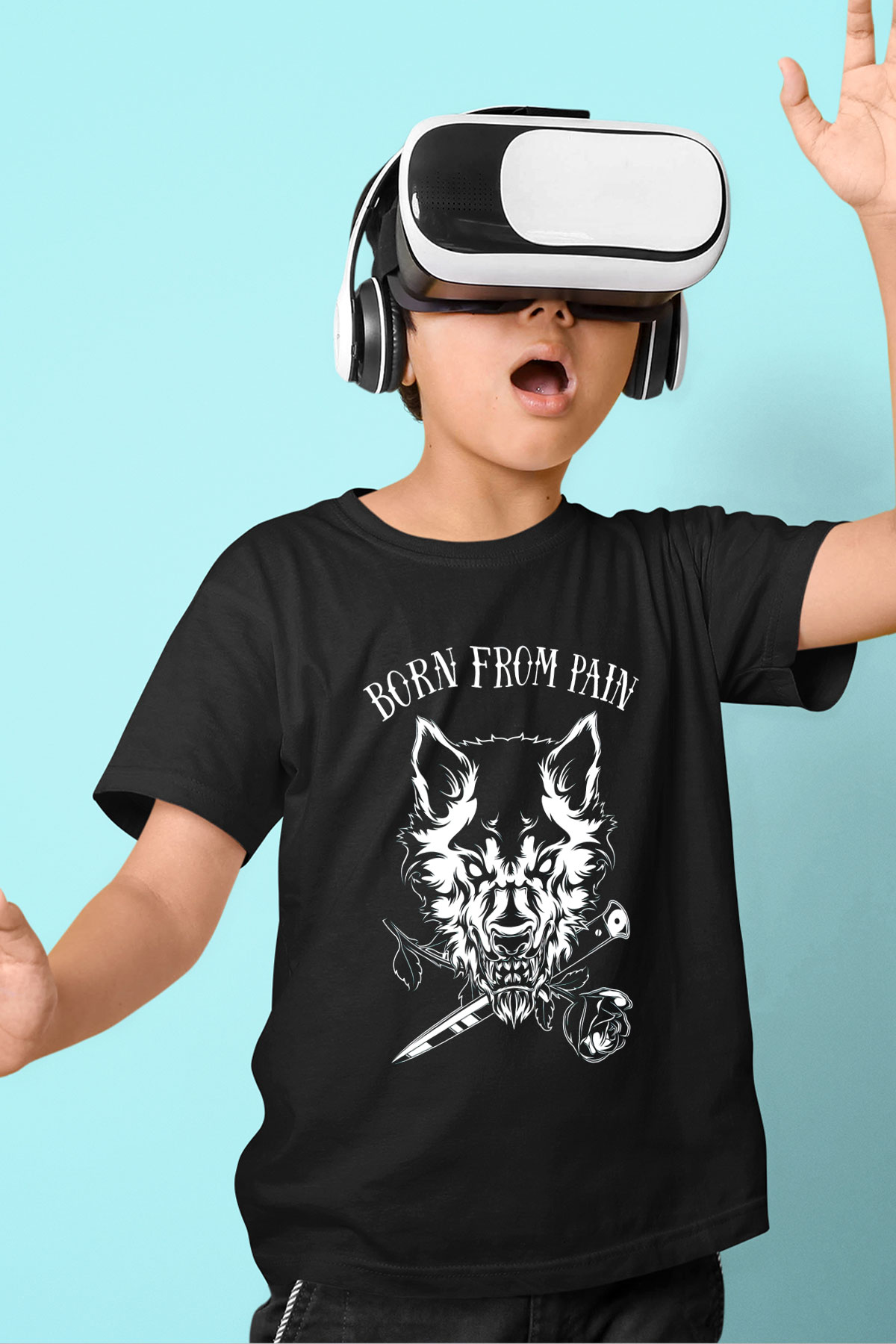 Born from Pain Baskılı Siyah Unisex Çocuk Tişört