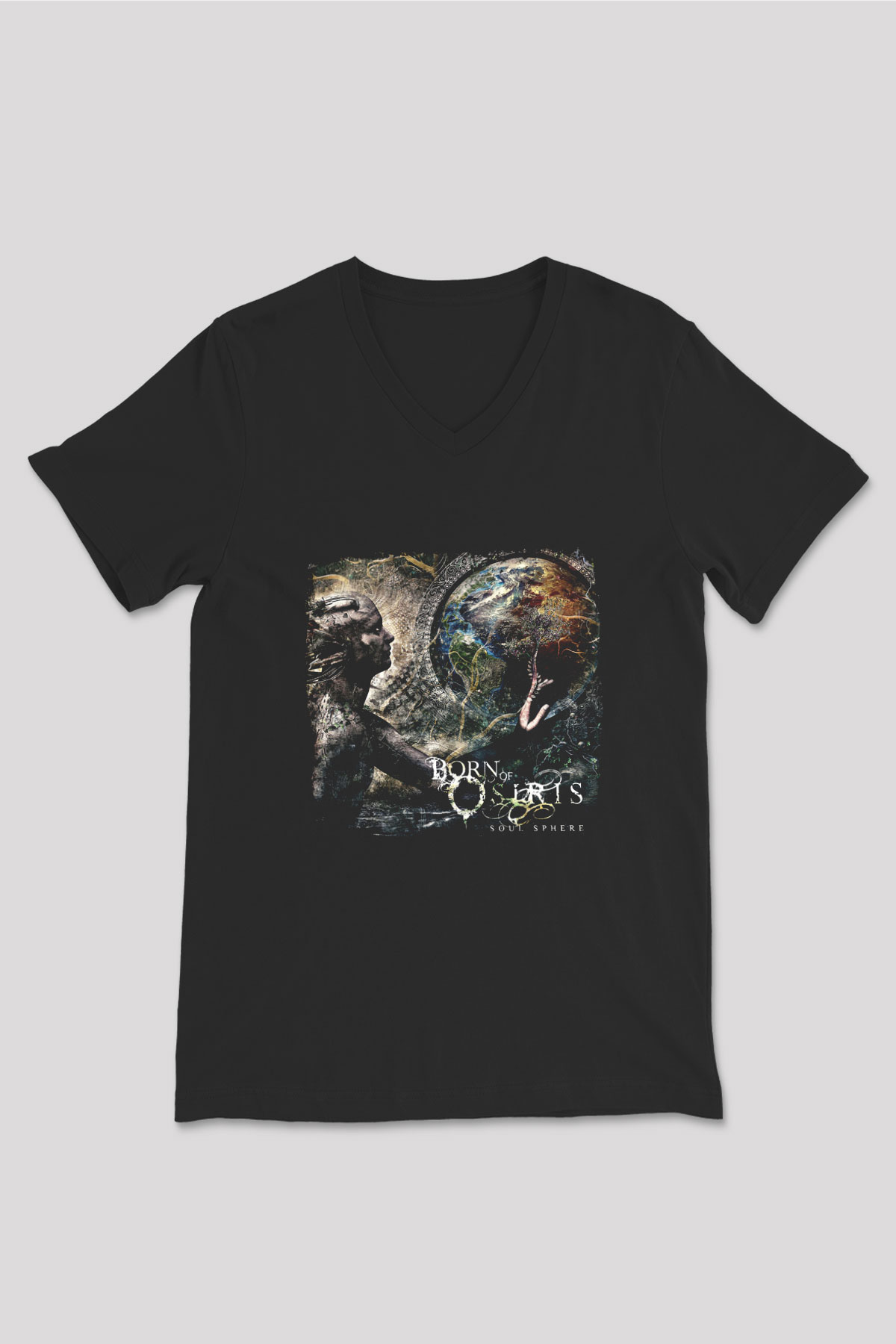 Born Of Osiris Baskılı Unisex Siyah V Yaka Tişört