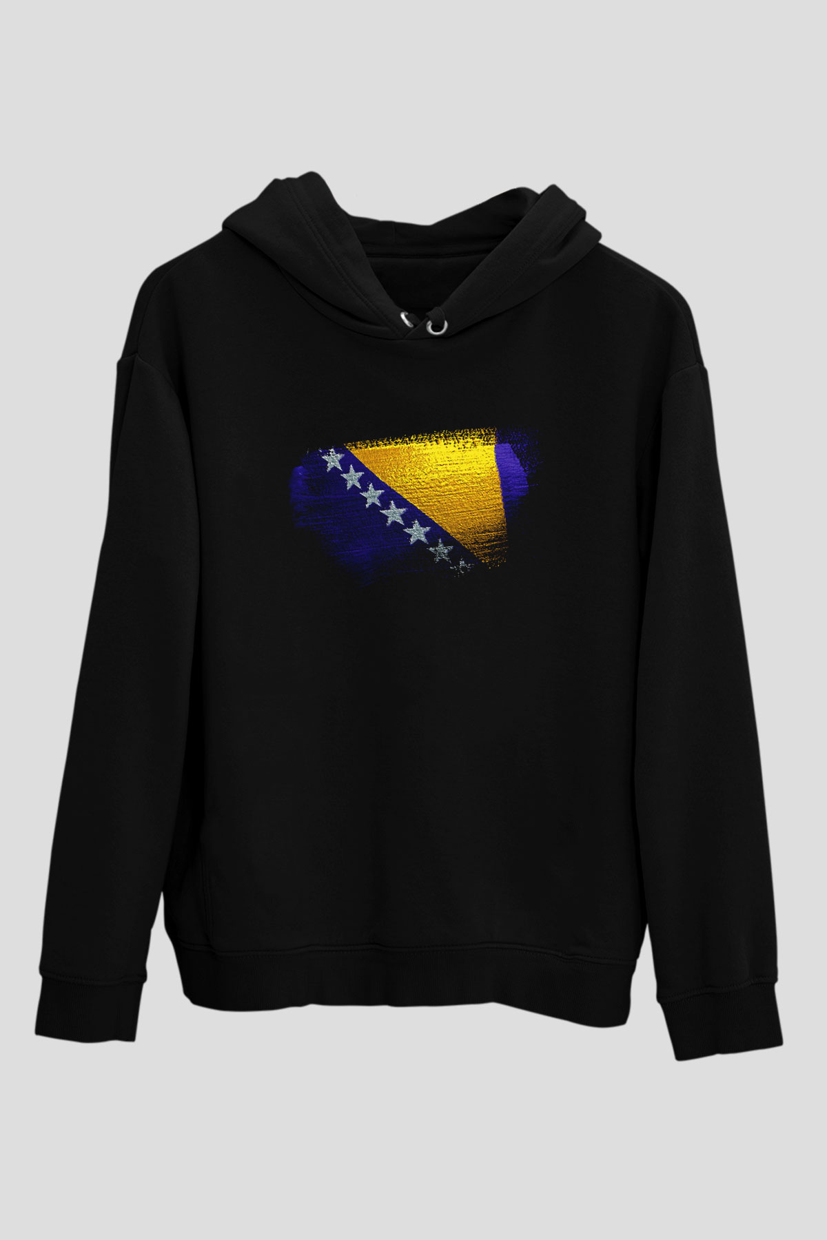 Bosna Hersek - Bosnia Herzegovina Bayrağı Baskılı Unisex Siyah Hoodie