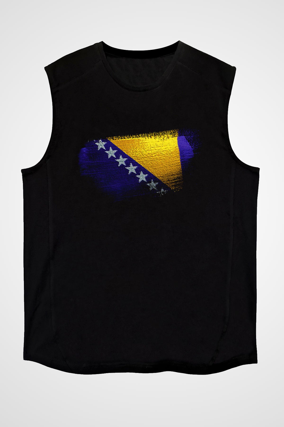 Bosna Hersek - Bosnia Herzegovina Bayrağı Baskılı Unisex Siyah Kolsuz Tişört