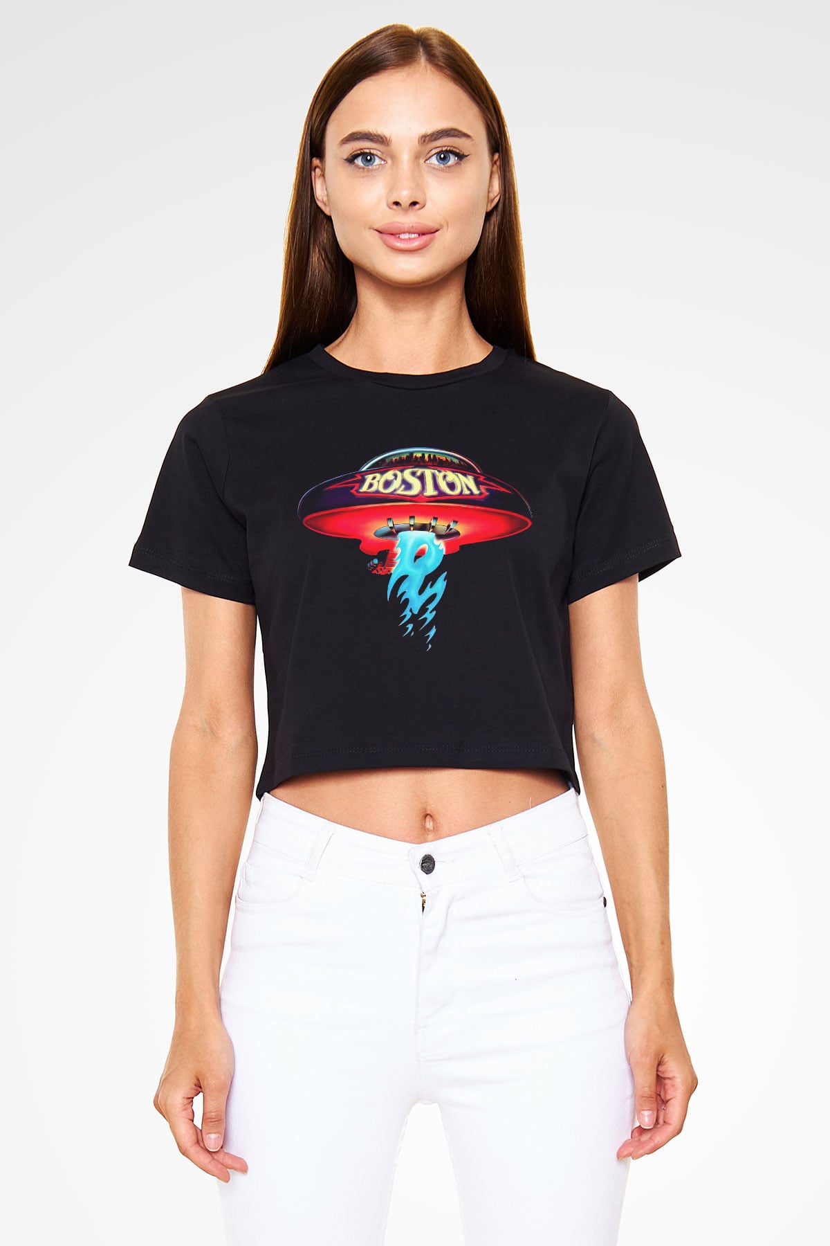 Boston Siyah Crop Top Tişört