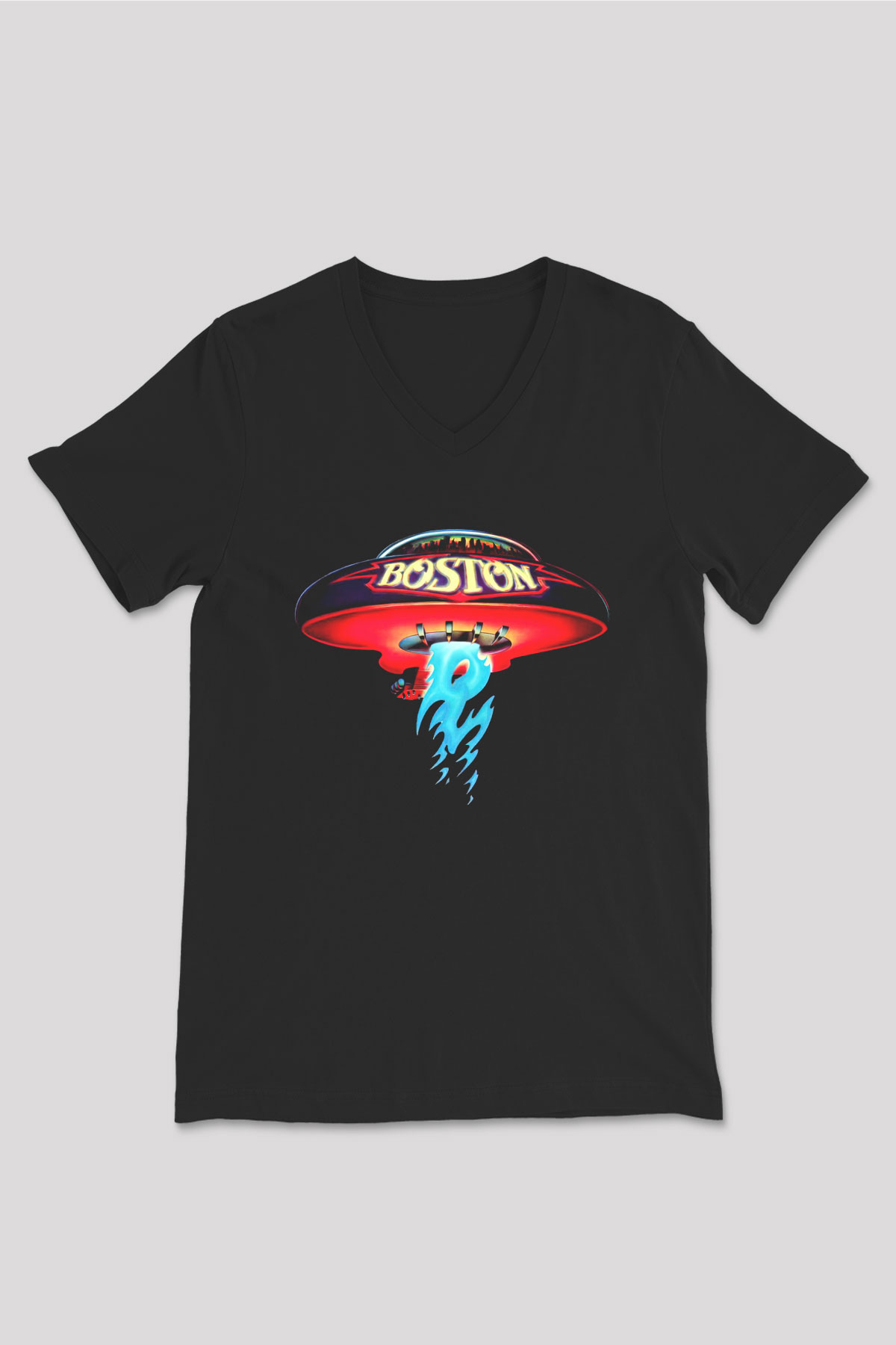 Boston Siyah Unisex V Yaka Tişört T-Shirt