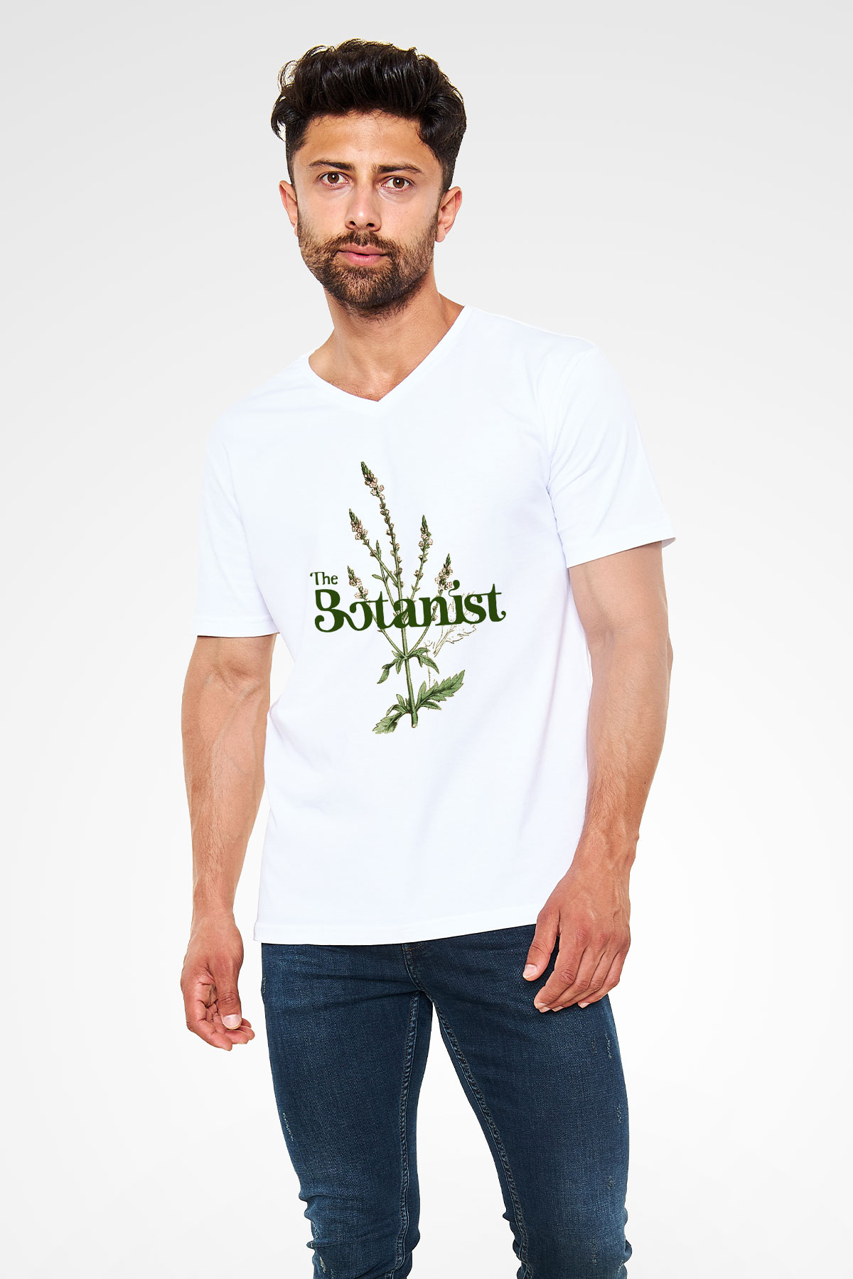 Botanikçi Beyaz Unisex V Yaka Tişört T-Shirt