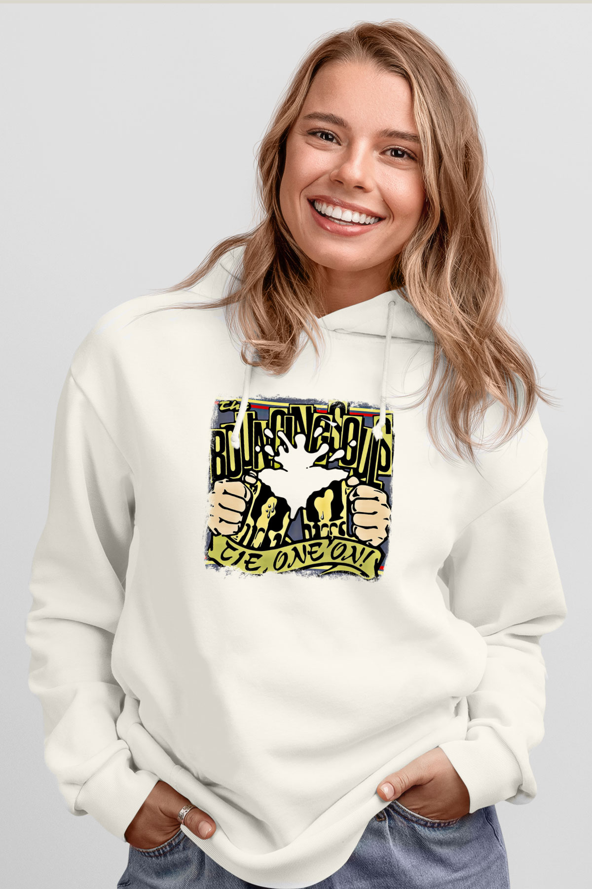 Bouncing Souls Baskılı Unisex Beyaz Hoodie