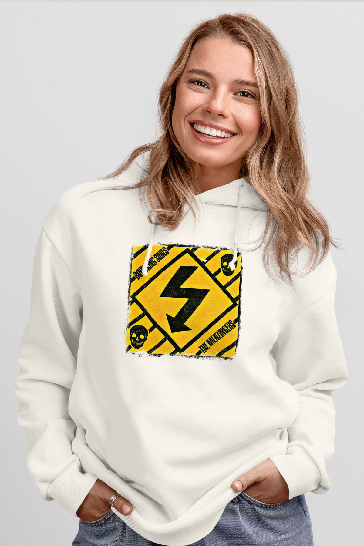 Bouncing Souls Baskılı Unisex Beyaz Hoodie