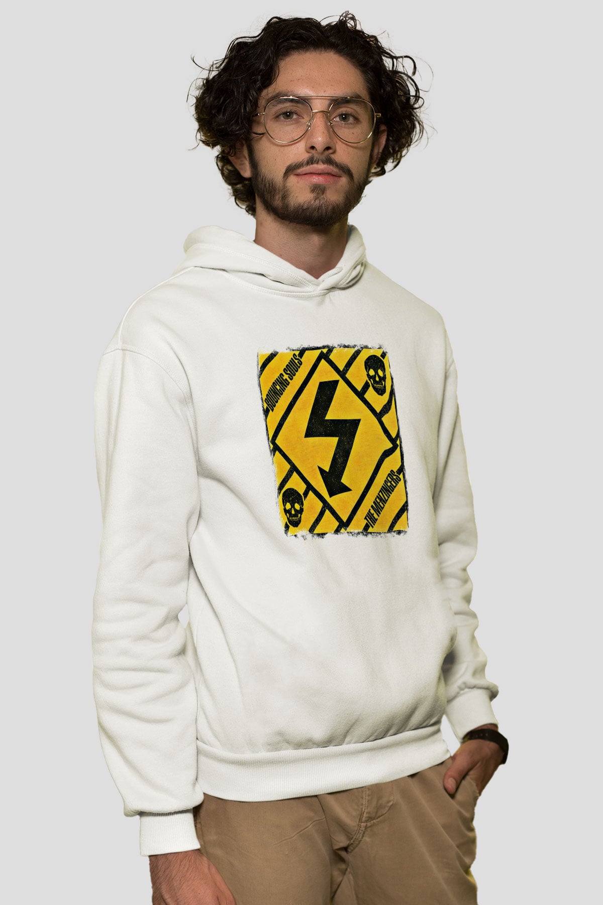 Bouncing Souls Baskılı Unisex Beyaz Hoodie