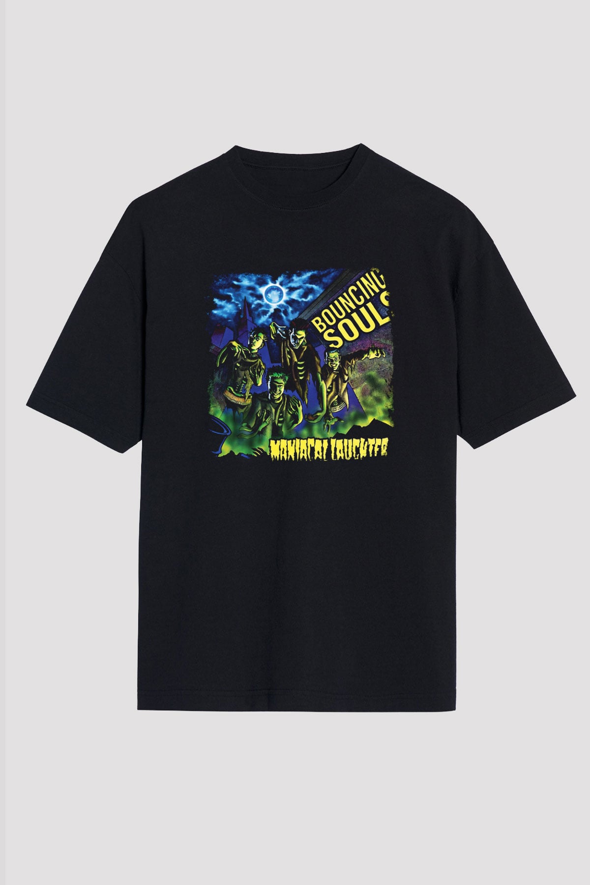 Bouncing Souls Baskılı Unisex Siyah Oversize Tişört