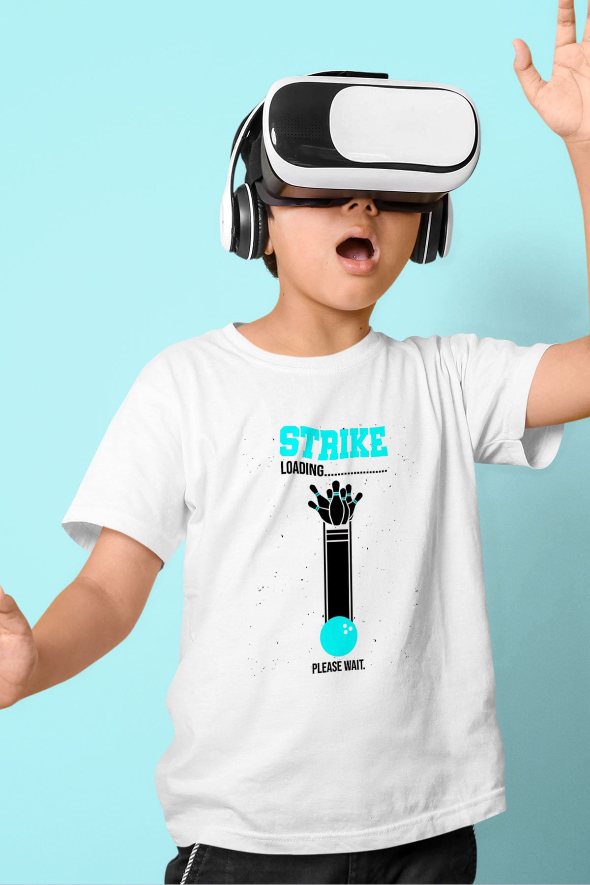 Bovling Baskılı Unisex Beyaz Çocuk Tişört - Tshirt
