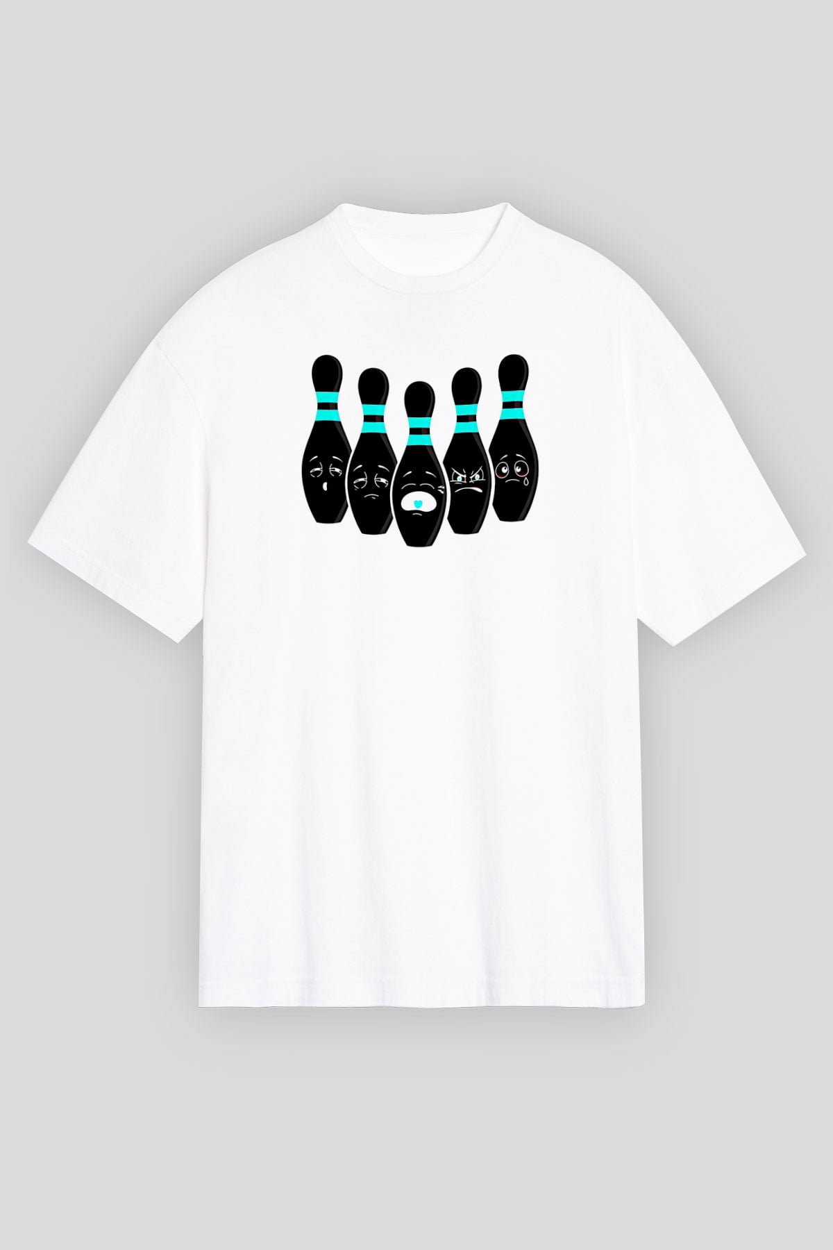 Bovling Baskılı Unisex Beyaz Oversize Tişört - Tshirt