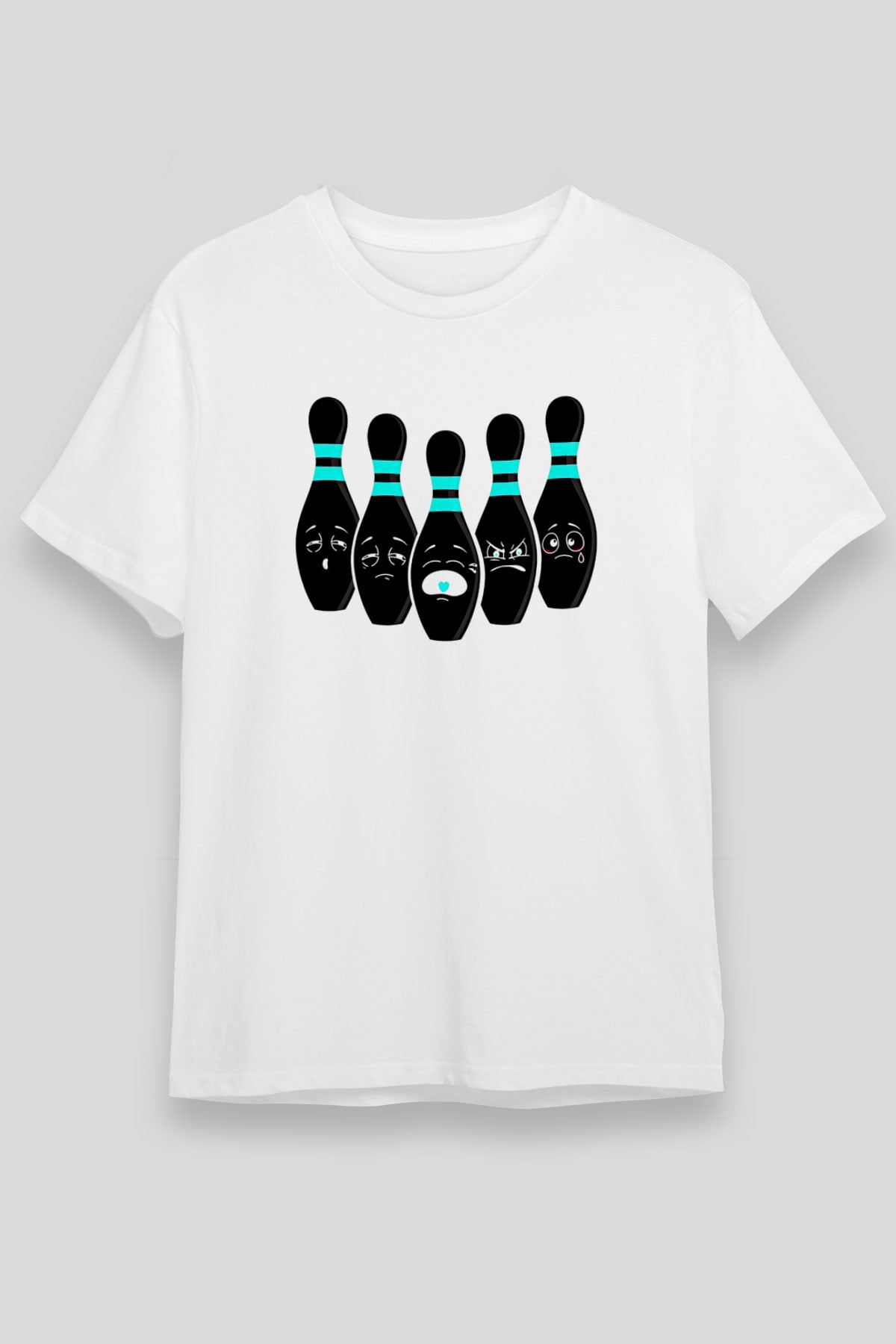 Bovling Baskılı Unisex Beyaz Tişört - Tshirt