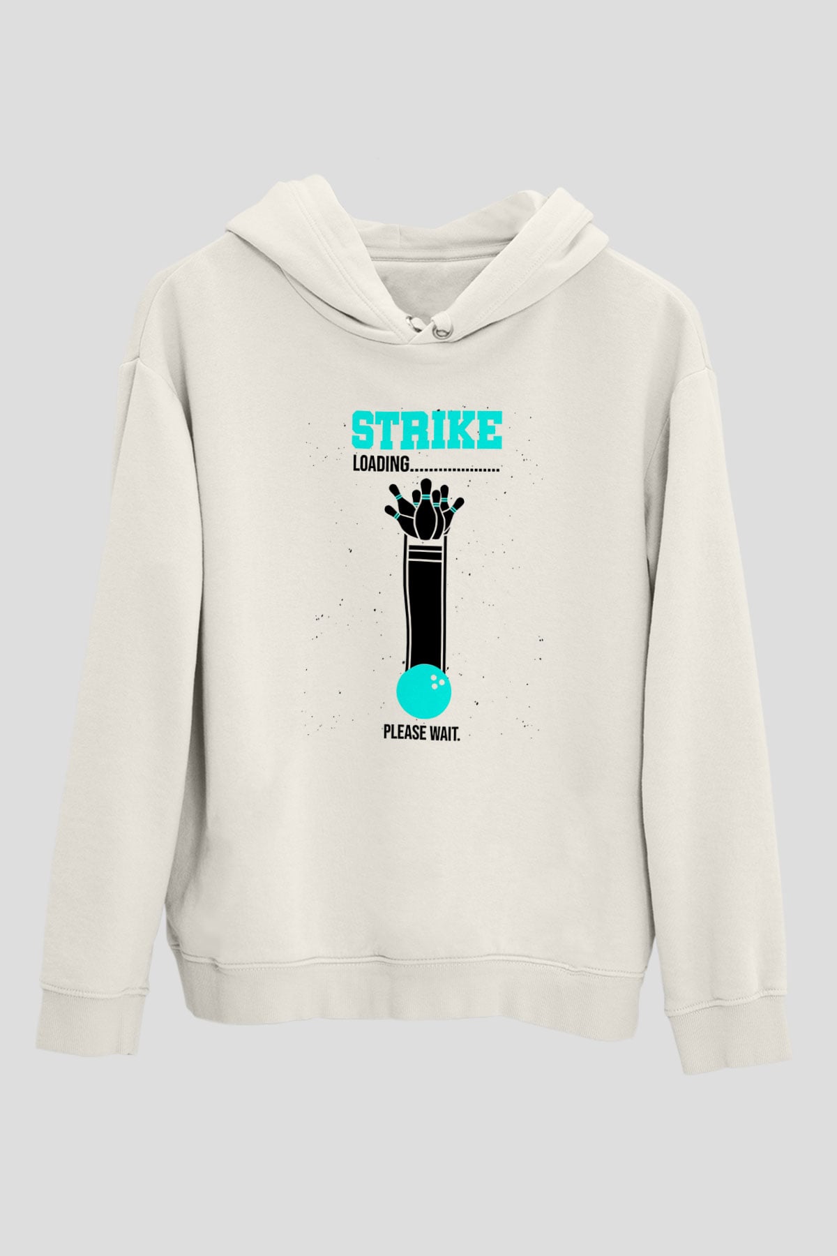 Bovling Baskılı Unisex Ekru Hoodie
