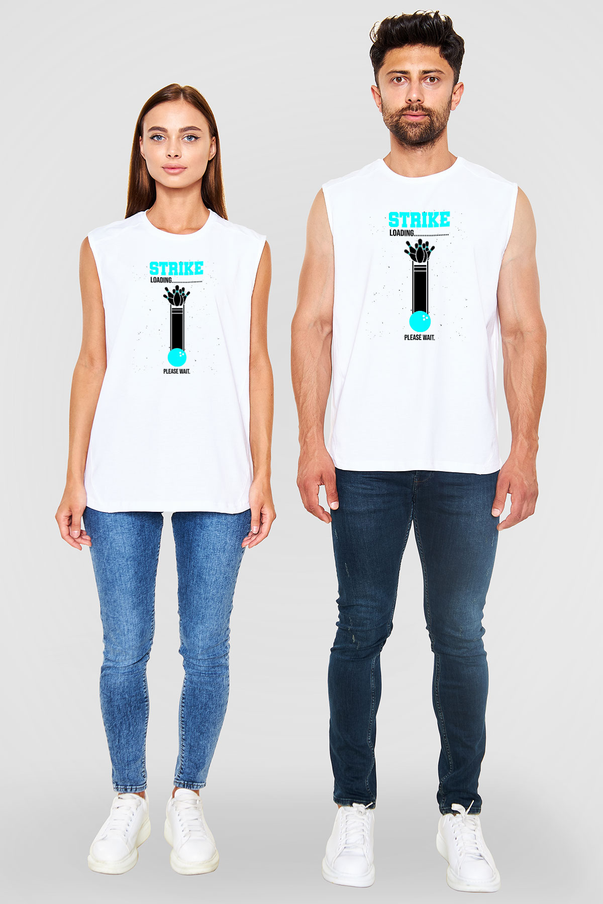 Bovling Baskılı Unisex Kolsuz Beyaz Tişört