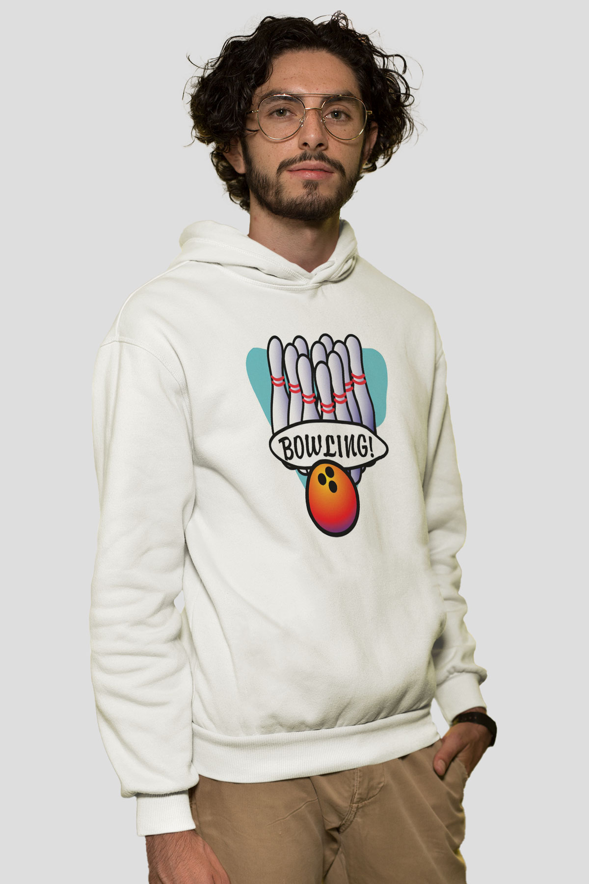Bovling Beyaz Unisex Kapüşonlu Sweatshirt