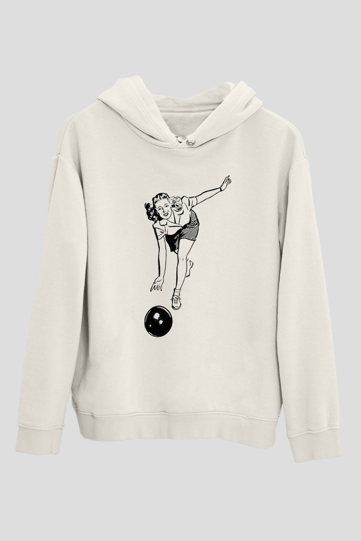 Bovling Beyaz Unisex Kapüşonlu Sweatshirt
