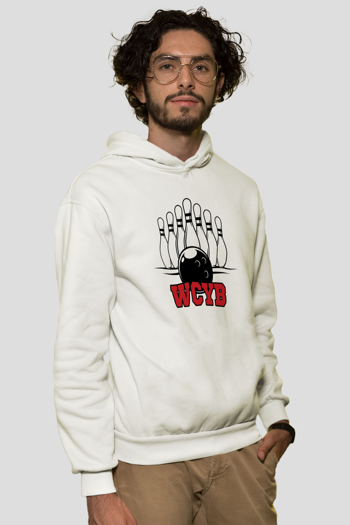 Bovling Beyaz Unisex Kapüşonlu Sweatshirt