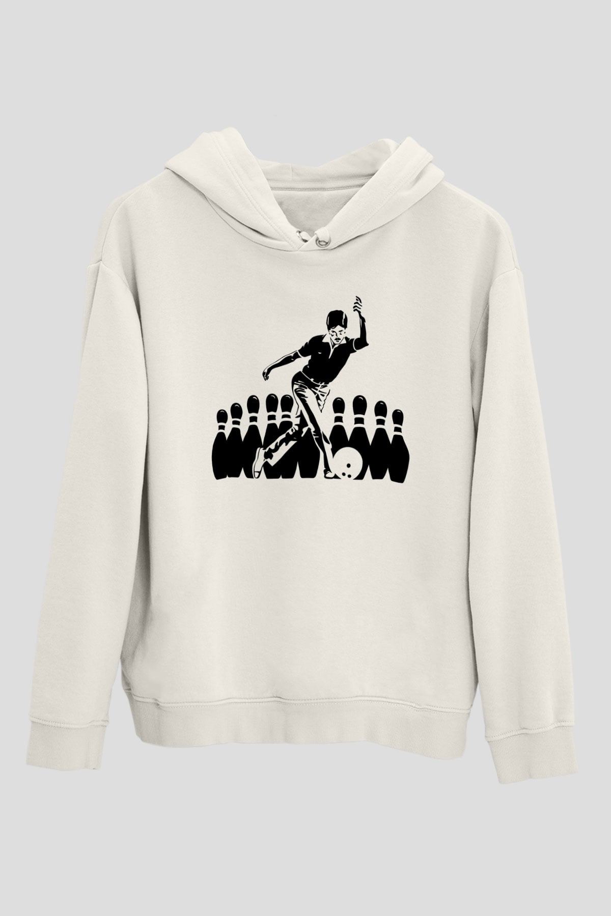 Bovling Beyaz Unisex Kapüşonlu Sweatshirt