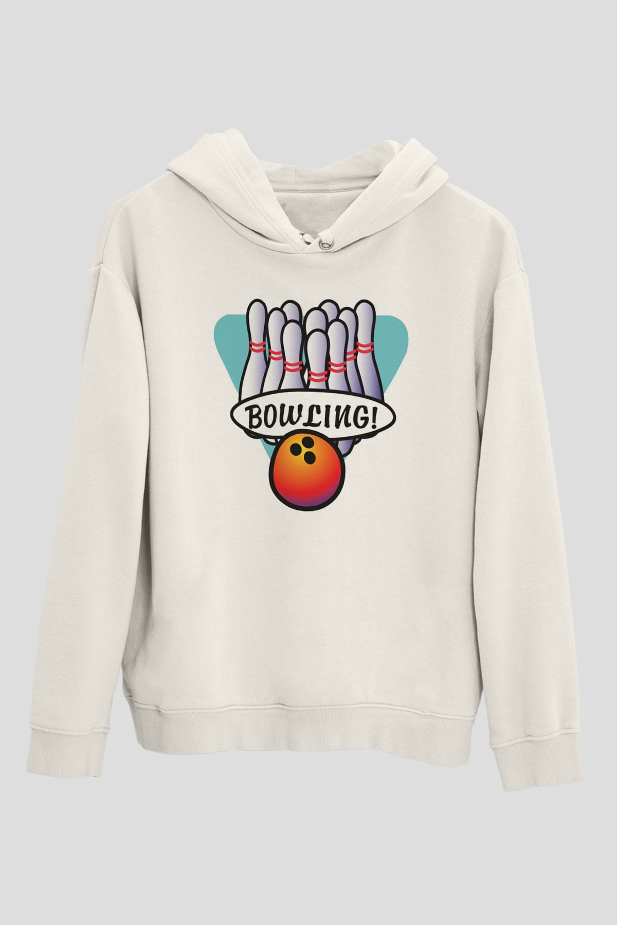 Bovling Beyaz Unisex Kapüşonlu Sweatshirt