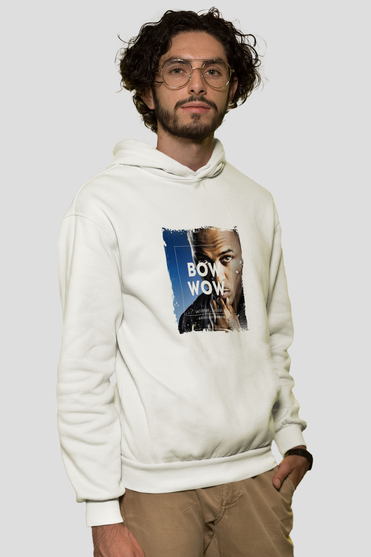 Bow Wow Baskılı Unisex Beyaz Hoodie