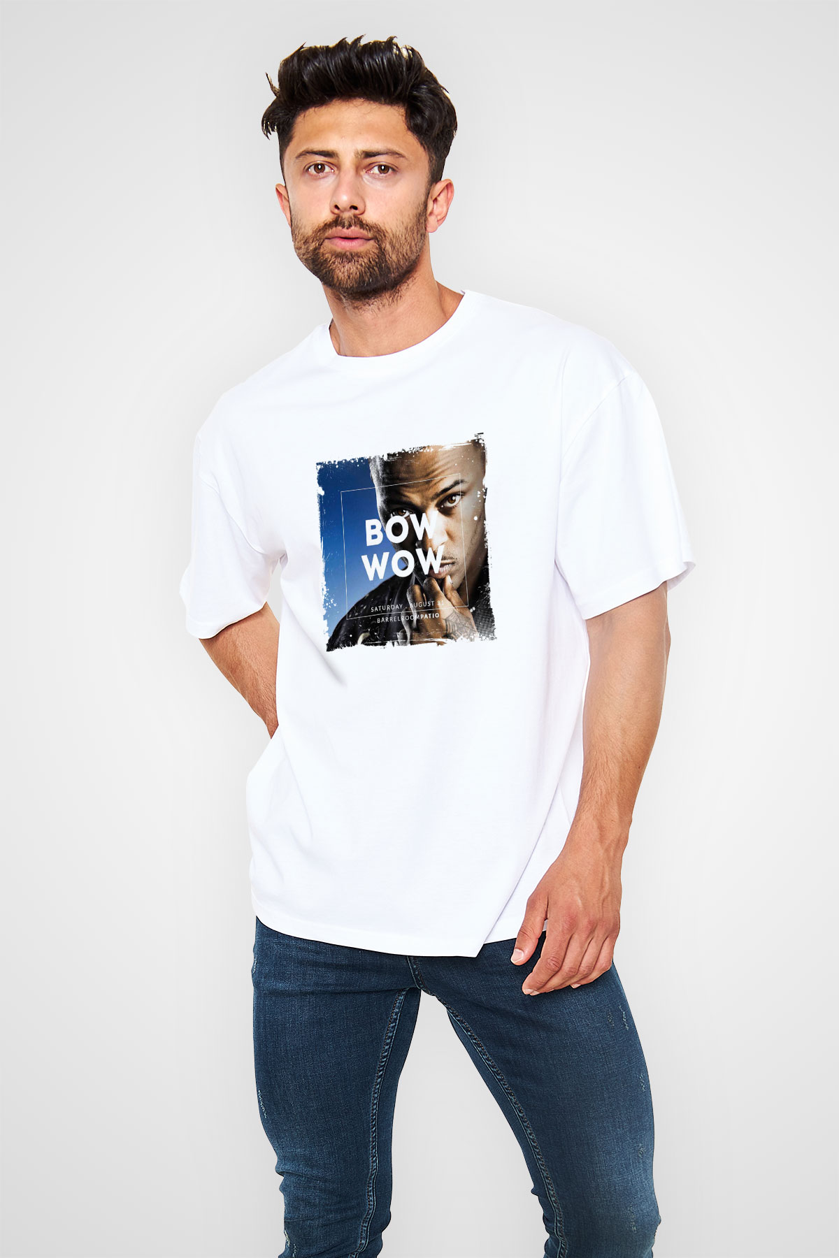 Bow Wow Baskılı Unisex Beyaz Tişört